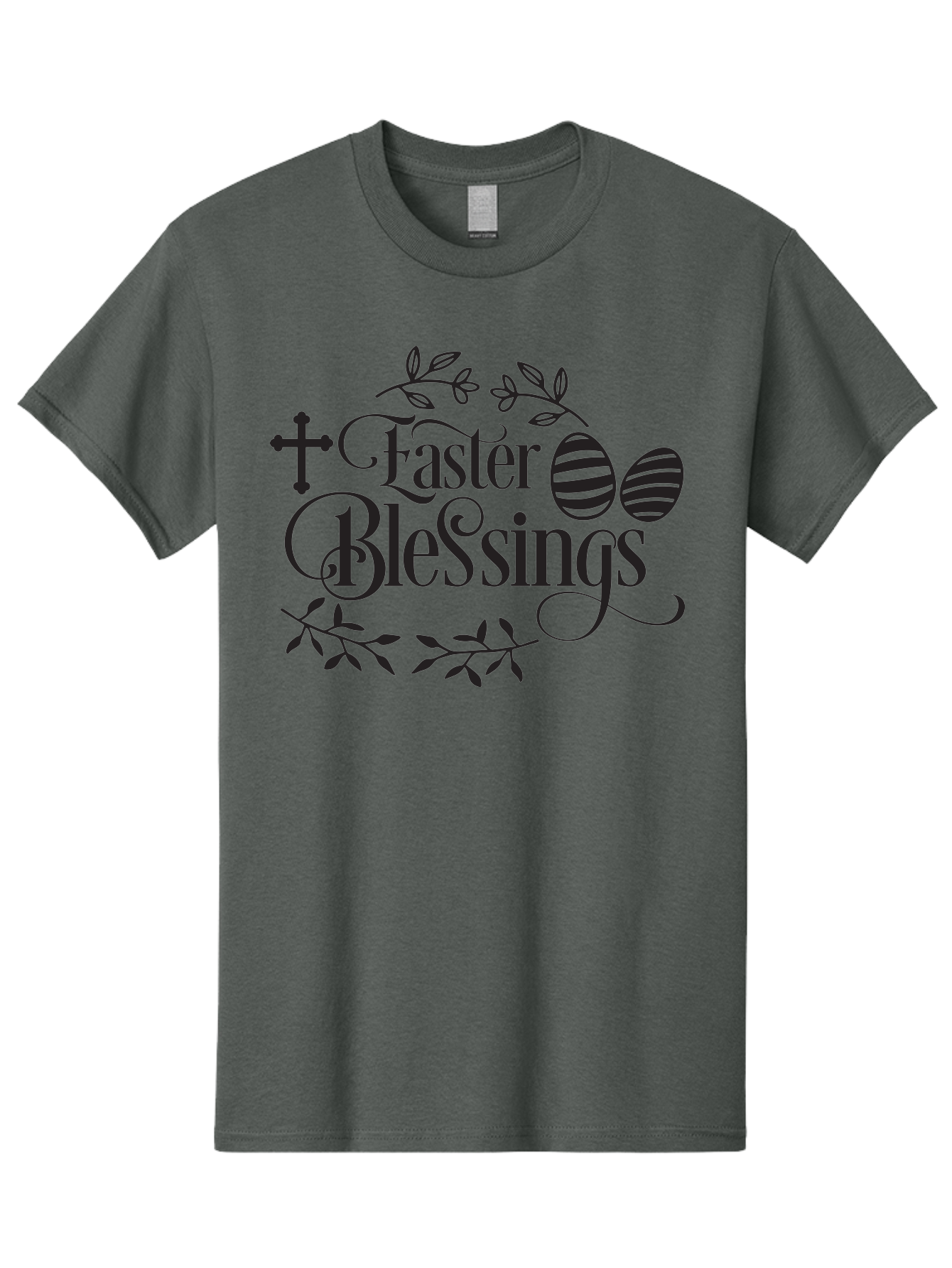 Faster-Blessings Men'S Graphic Tee, 100% Cotton, Comfortable Casual Summer Wear, Machine Washable, Easter Eggs, Easter Blessings, Christian Easter, Decorated Eggs, Spiritual Easter Wishes, Faith-Based Easter Greetings, Easter Cross, Aac709