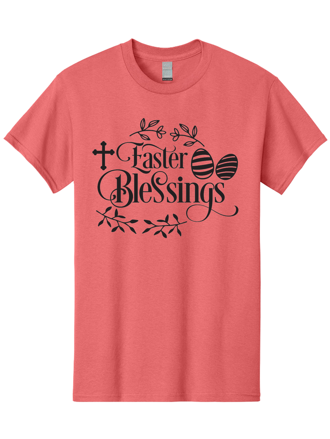 Faster-Blessings Men'S Graphic Tee, 100% Cotton, Comfortable Casual Summer Wear, Machine Washable, Easter Eggs, Easter Blessings, Christian Easter, Decorated Eggs, Spiritual Easter Wishes, Faith-Based Easter Greetings, Easter Cross, Aac709