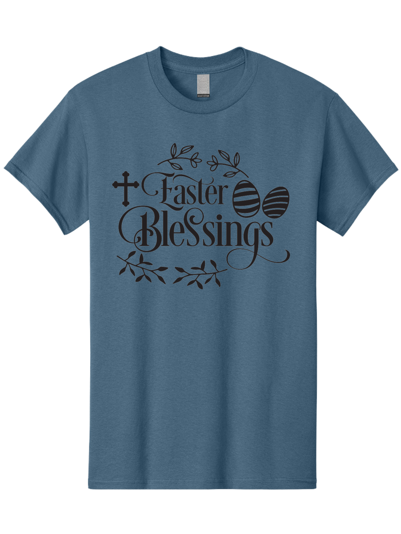 Faster-Blessings Men'S Graphic Tee, 100% Cotton, Comfortable Casual Summer Wear, Machine Washable, Easter Eggs, Easter Blessings, Christian Easter, Decorated Eggs, Spiritual Easter Wishes, Faith-Based Easter Greetings, Easter Cross, Aac709