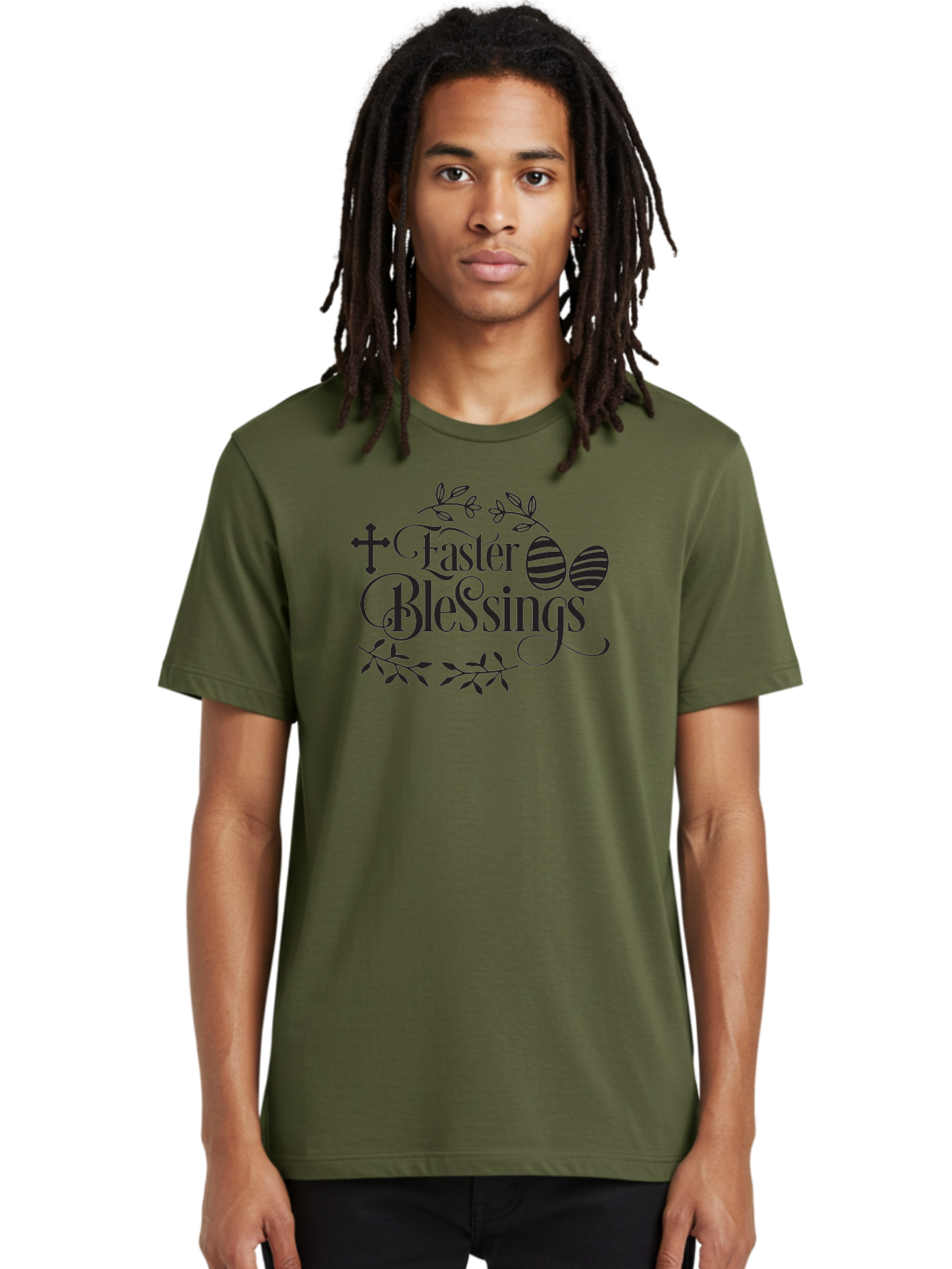Faster-Blessings Men'S Graphic Tee, 100% Cotton, Comfortable Casual Summer Wear, Machine Washable, Easter Eggs, Easter Blessings, Christian Easter, Decorated Eggs, Spiritual Easter Wishes, Faith-Based Easter Greetings, Easter Cross, Aac709