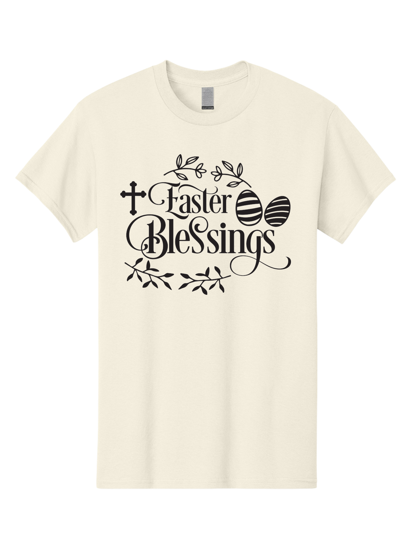 Faster-Blessings Men'S Graphic Tee, 100% Cotton, Comfortable Casual Summer Wear, Machine Washable, Easter Eggs, Easter Blessings, Christian Easter, Decorated Eggs, Spiritual Easter Wishes, Faith-Based Easter Greetings, Easter Cross, Aac709