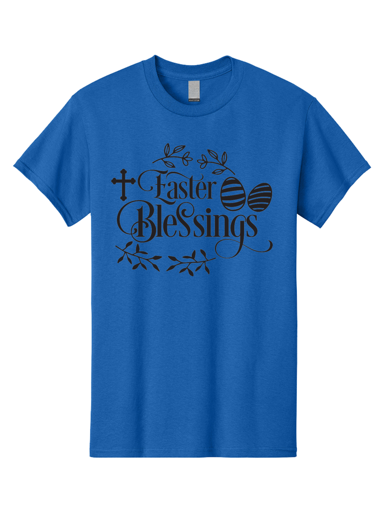 Faster-Blessings Men'S Graphic Tee, 100% Cotton, Comfortable Casual Summer Wear, Machine Washable, Easter Eggs, Easter Blessings, Christian Easter, Decorated Eggs, Spiritual Easter Wishes, Faith-Based Easter Greetings, Easter Cross, Aac709
