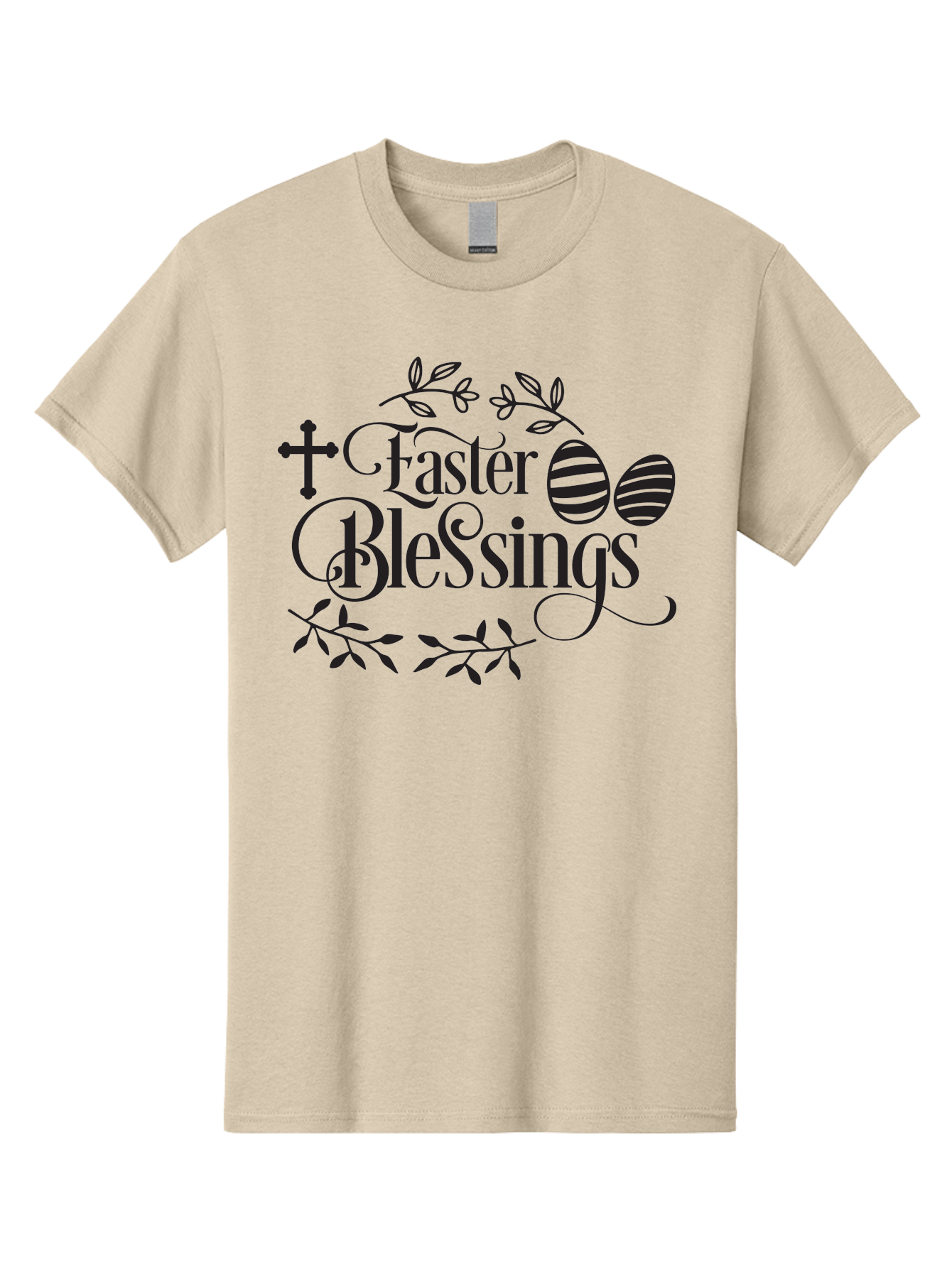 Faster-Blessings Men'S Graphic Tee, 100% Cotton, Comfortable Casual Summer Wear, Machine Washable, Easter Eggs, Easter Blessings, Christian Easter, Decorated Eggs, Spiritual Easter Wishes, Faith-Based Easter Greetings, Easter Cross, Aac709