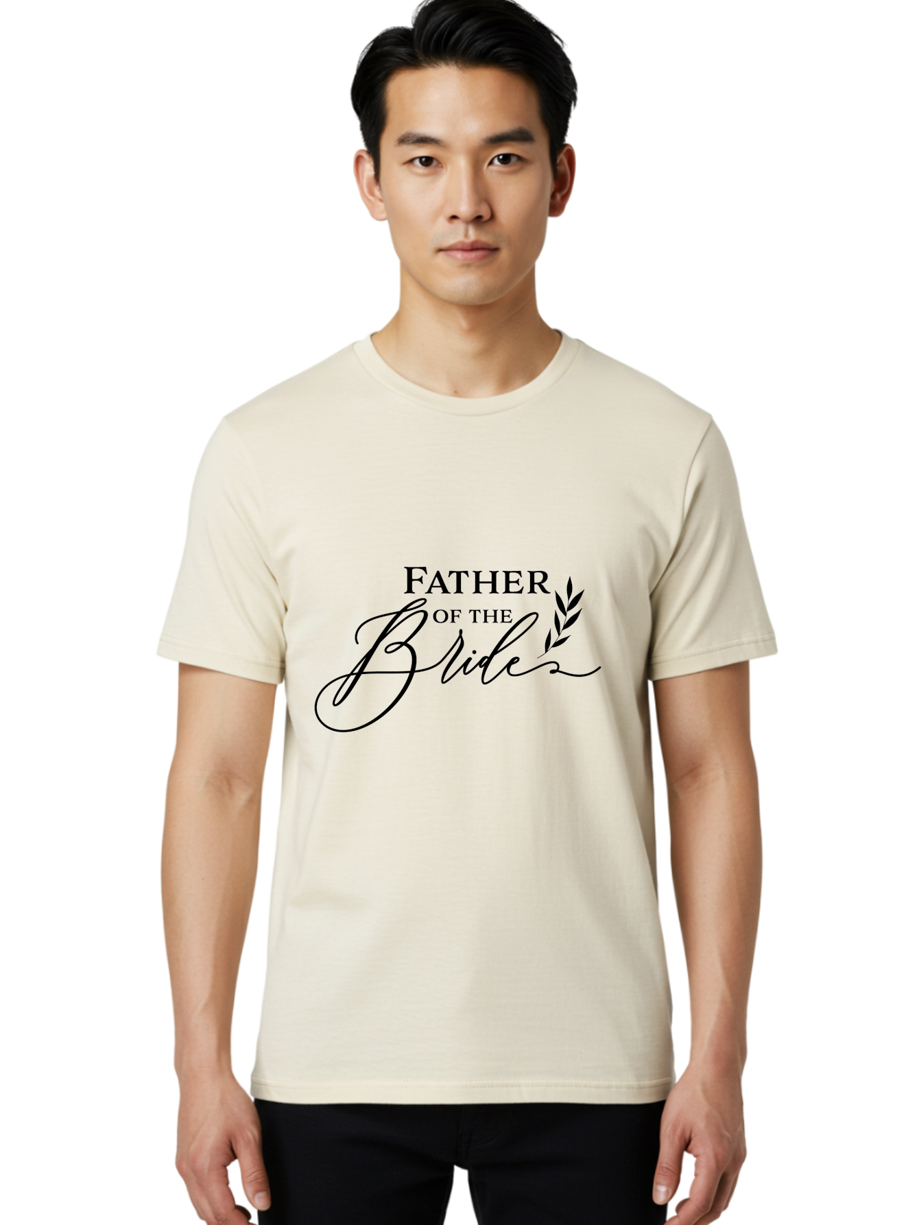 Father-Of-The-Bride Men'S Graphic Tee, 100% Cotton, Comfortable Casual Summer Wear, Machine Washable, Father Of The Bride, Wedding Theme, Family Love, Special Day, Wedding Day, Laurel Leaves, Elegant Script, Calligraphy Font, Unique Gift, Aac711