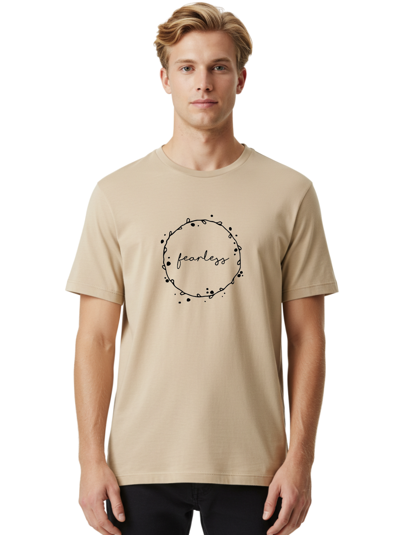 Fearless Men'S Graphic Tee, 100% Cotton, Comfortable Casual Summer Wear, Machine Washable, Fearless, Hand Drawn Circle, Inspirational Quote, Motivational Words, Modern Typography, Splash Effect, Abstract Design, Minimalist Style Aac712