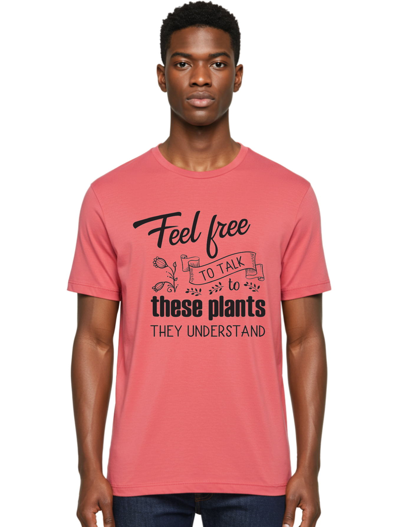 Feel-Free-To-Talk-To-These-Plants Men'S Graphic Tee, 100% Cotton, Comfortable Casual Summer Wear, Machine Washable, Feel Free To Talk To Plants, Plant Love, Plant Care, Gardening Tips, Plant Quotes, Nature Lovers, Green Thumb, Houseplants, Aac713