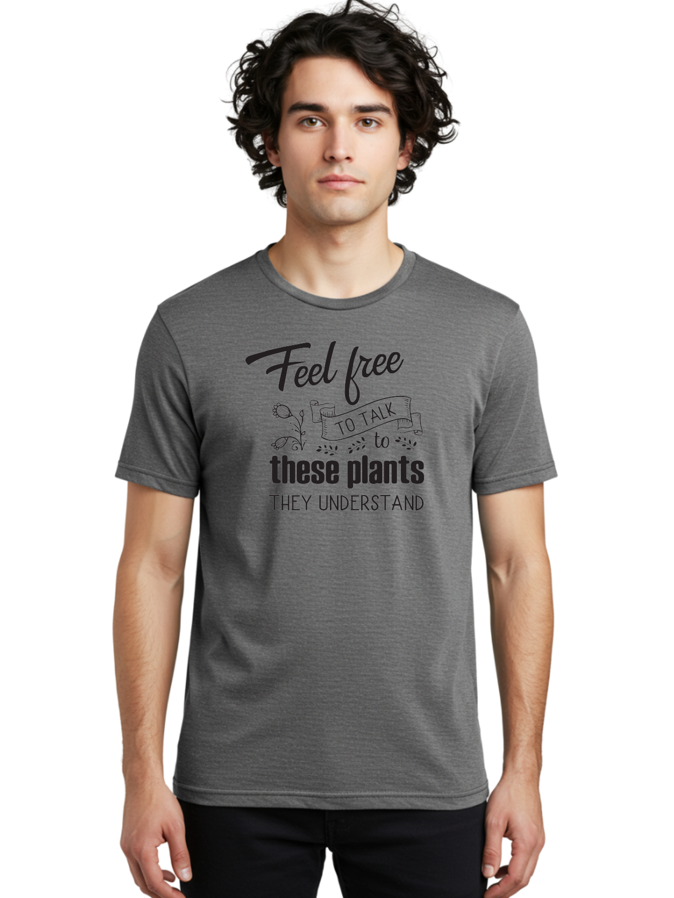 Feel-Free-To-Talk-To-These-Plants Men'S Graphic Tee, 100% Cotton, Comfortable Casual Summer Wear, Machine Washable, Feel Free To Talk To Plants, Plant Love, Plant Care, Gardening Tips, Plant Quotes, Nature Lovers, Green Thumb, Houseplants, Aac713