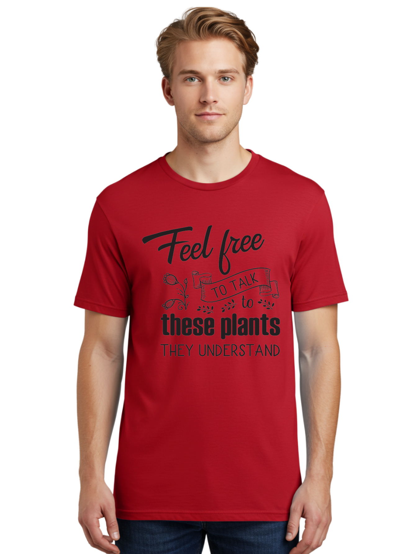 Feel-Free-To-Talk-To-These-Plants Men'S Graphic Tee, 100% Cotton, Comfortable Casual Summer Wear, Machine Washable, Feel Free To Talk To Plants, Plant Love, Plant Care, Gardening Tips, Plant Quotes, Nature Lovers, Green Thumb, Houseplants, Aac713