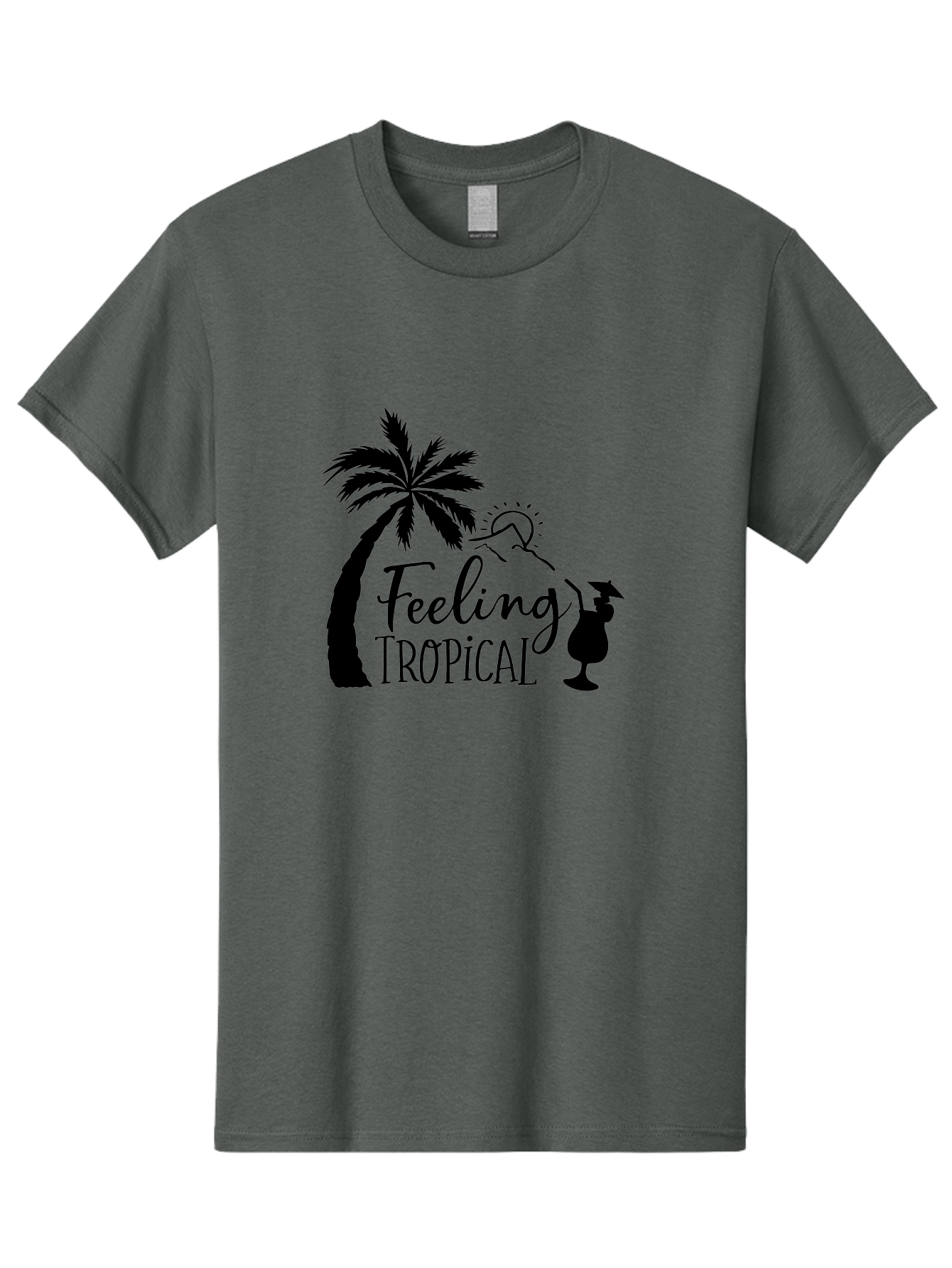 Feeling-Tropical Men'S Graphic Tee, 100% Cotton, Comfortable Casual Summer Wear, Machine Washable, Tropical Getaway, Palm Tree, Cocktail, Summer Vibes, Vacation Mode, Sun, Fun, Relaxation, Beach Life, Tropical Drinks Aac714