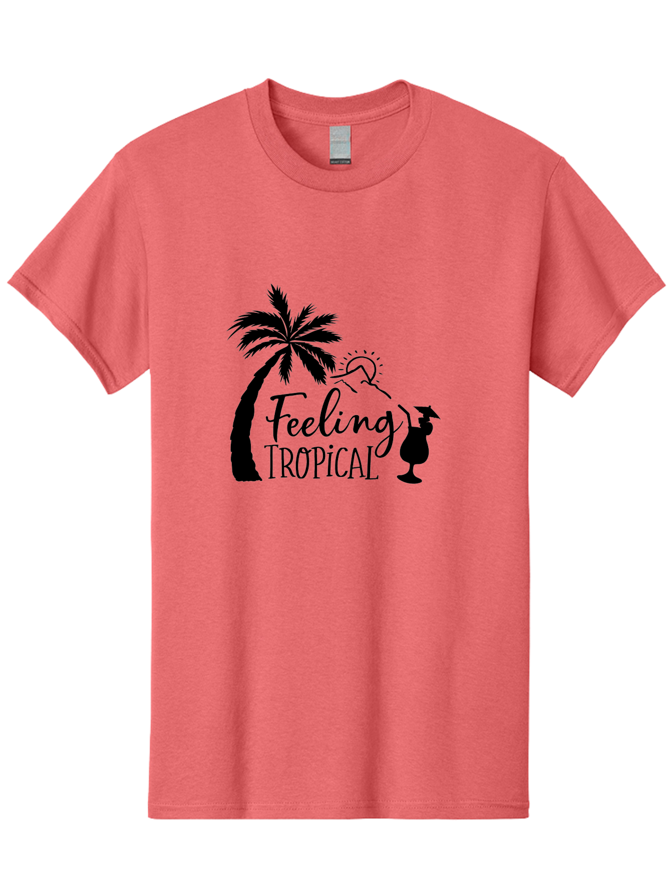 Feeling-Tropical Men'S Graphic Tee, 100% Cotton, Comfortable Casual Summer Wear, Machine Washable, Tropical Getaway, Palm Tree, Cocktail, Summer Vibes, Vacation Mode, Sun, Fun, Relaxation, Beach Life, Tropical Drinks Aac714
