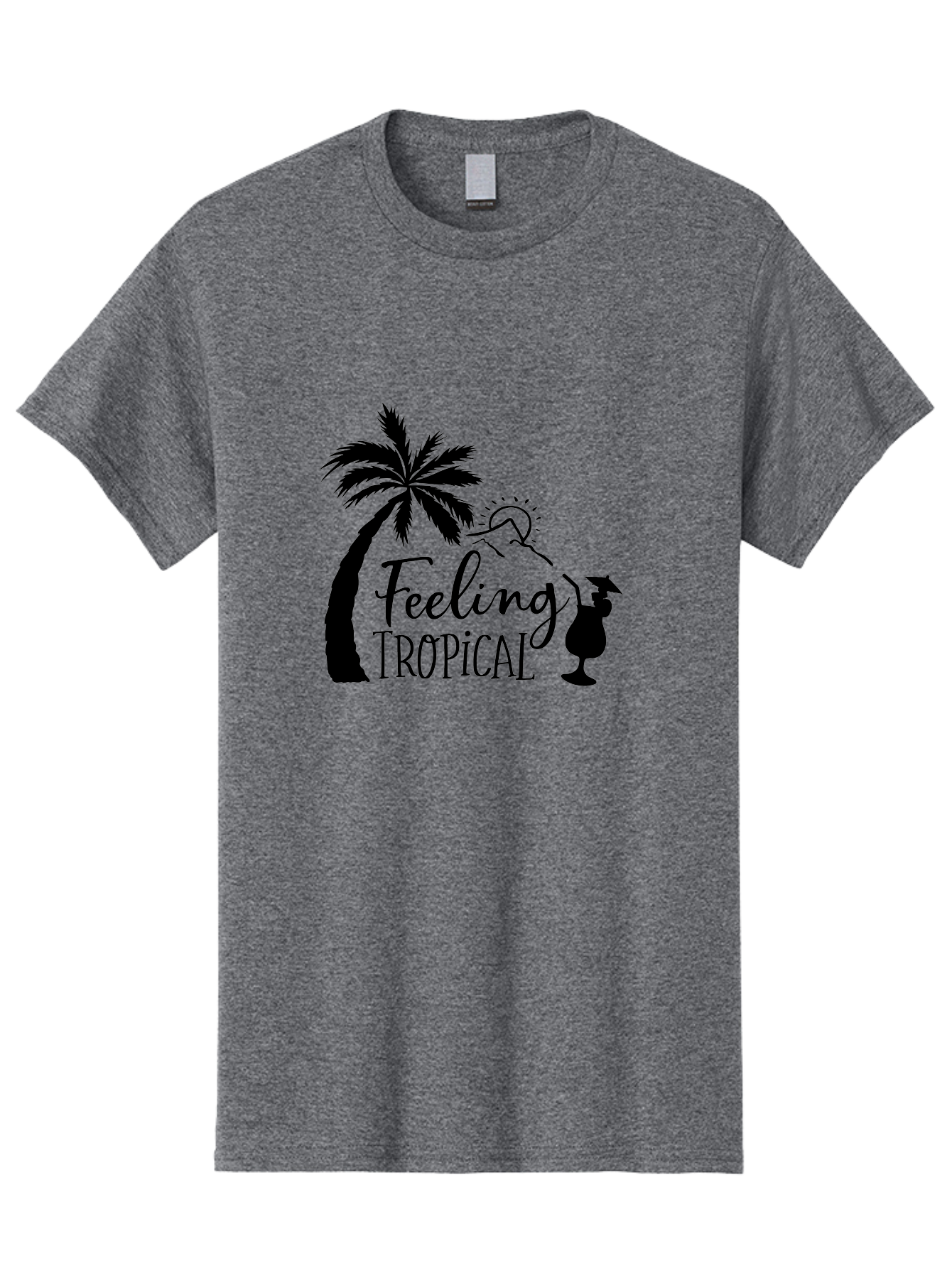 Feeling-Tropical Men'S Graphic Tee, 100% Cotton, Comfortable Casual Summer Wear, Machine Washable, Tropical Getaway, Palm Tree, Cocktail, Summer Vibes, Vacation Mode, Sun, Fun, Relaxation, Beach Life, Tropical Drinks Aac714