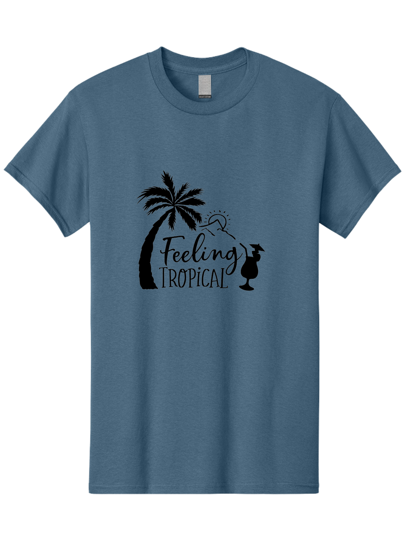 Feeling-Tropical Men'S Graphic Tee, 100% Cotton, Comfortable Casual Summer Wear, Machine Washable, Tropical Getaway, Palm Tree, Cocktail, Summer Vibes, Vacation Mode, Sun, Fun, Relaxation, Beach Life, Tropical Drinks Aac714
