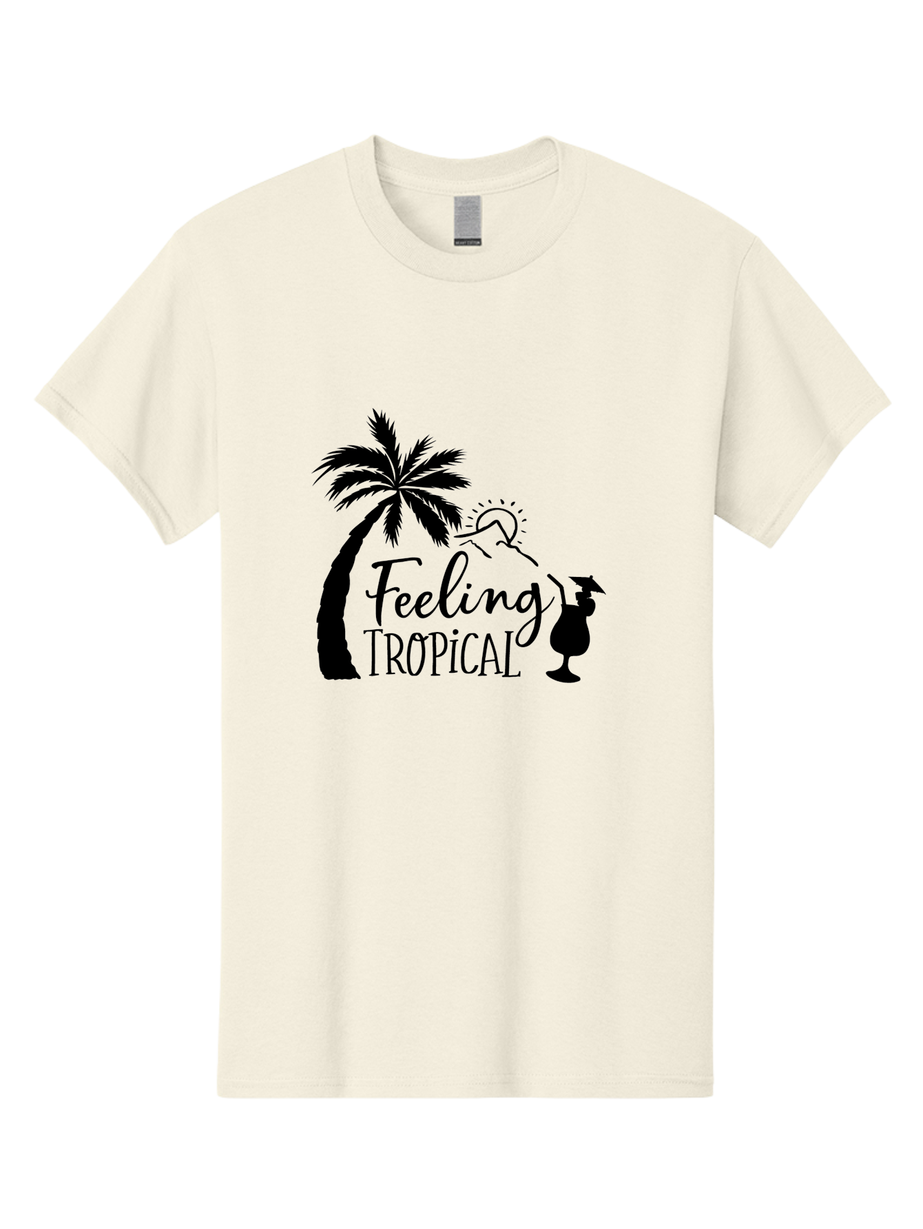 Feeling-Tropical Men'S Graphic Tee, 100% Cotton, Comfortable Casual Summer Wear, Machine Washable, Tropical Getaway, Palm Tree, Cocktail, Summer Vibes, Vacation Mode, Sun, Fun, Relaxation, Beach Life, Tropical Drinks Aac714