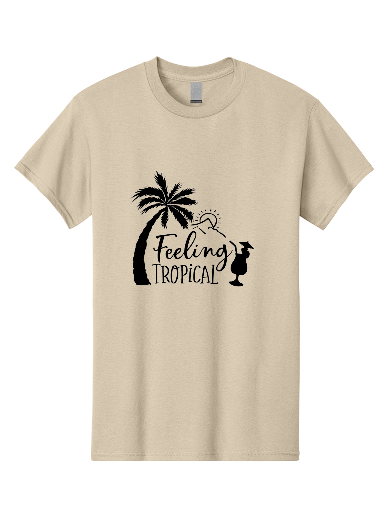 Feeling-Tropical Men'S Graphic Tee, 100% Cotton, Comfortable Casual Summer Wear, Machine Washable, Tropical Getaway, Palm Tree, Cocktail, Summer Vibes, Vacation Mode, Sun, Fun, Relaxation, Beach Life, Tropical Drinks Aac714