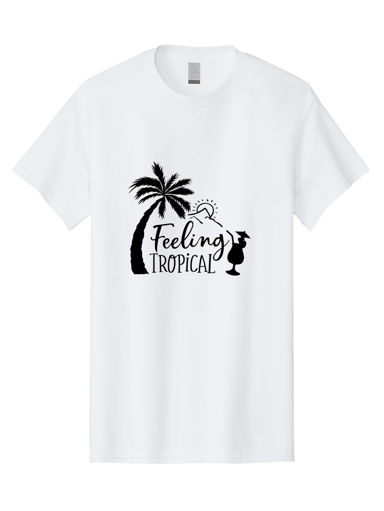 Feeling-Tropical Men'S Graphic Tee, 100% Cotton, Comfortable Casual Summer Wear, Machine Washable, Tropical Getaway, Palm Tree, Cocktail, Summer Vibes, Vacation Mode, Sun, Fun, Relaxation, Beach Life, Tropical Drinks Aac714