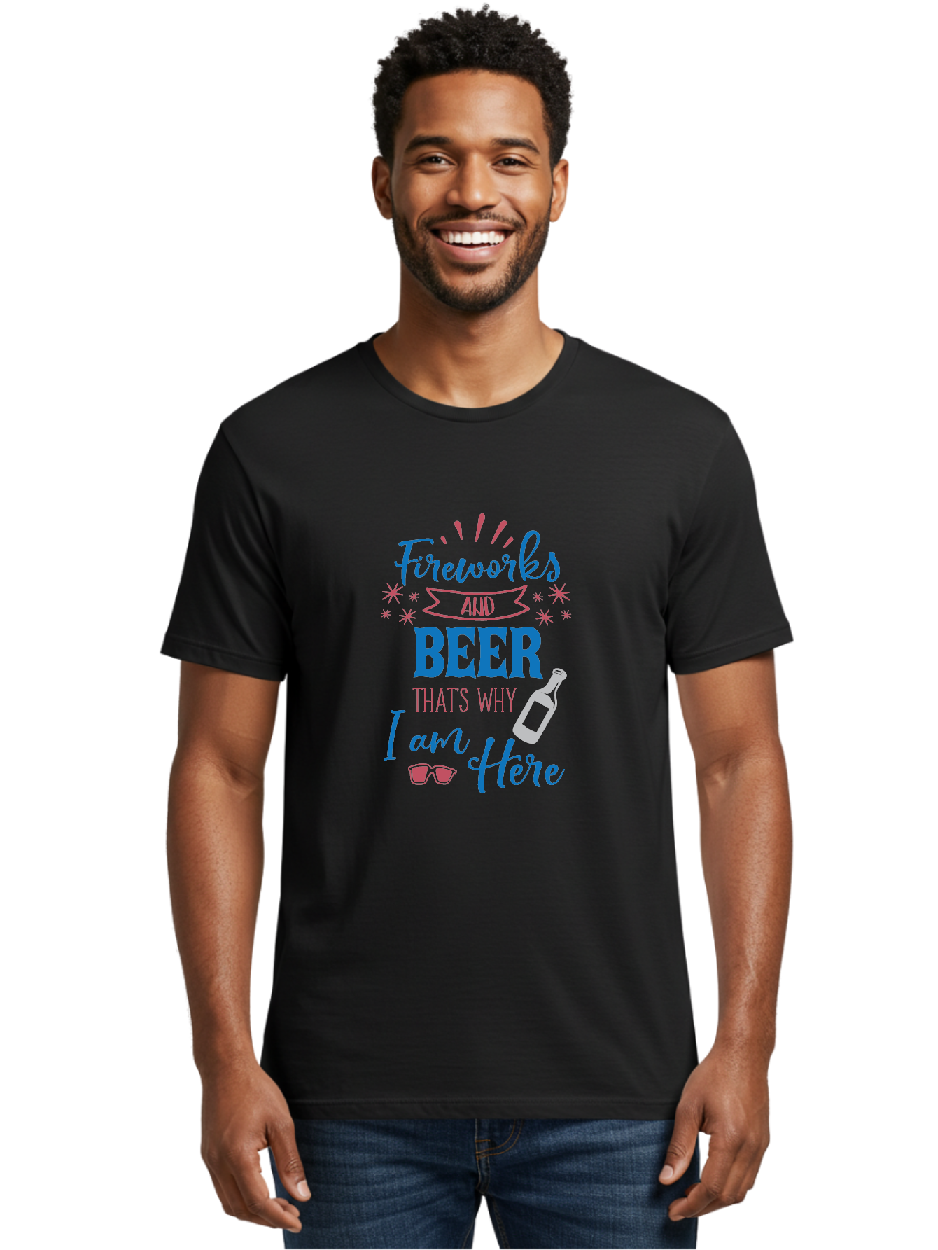 Fireworks-And-Beer Men'S Graphic Tee, 100% Cotton, Comfortable Casual Summer Wear, Machine Washable, Beer And Fireworks, Festive Party Vibes, Drinking With Friends, Celebration Mode, 4Th Of July, Summer Fun, Party Atmosphere, Beer Lover Aac716