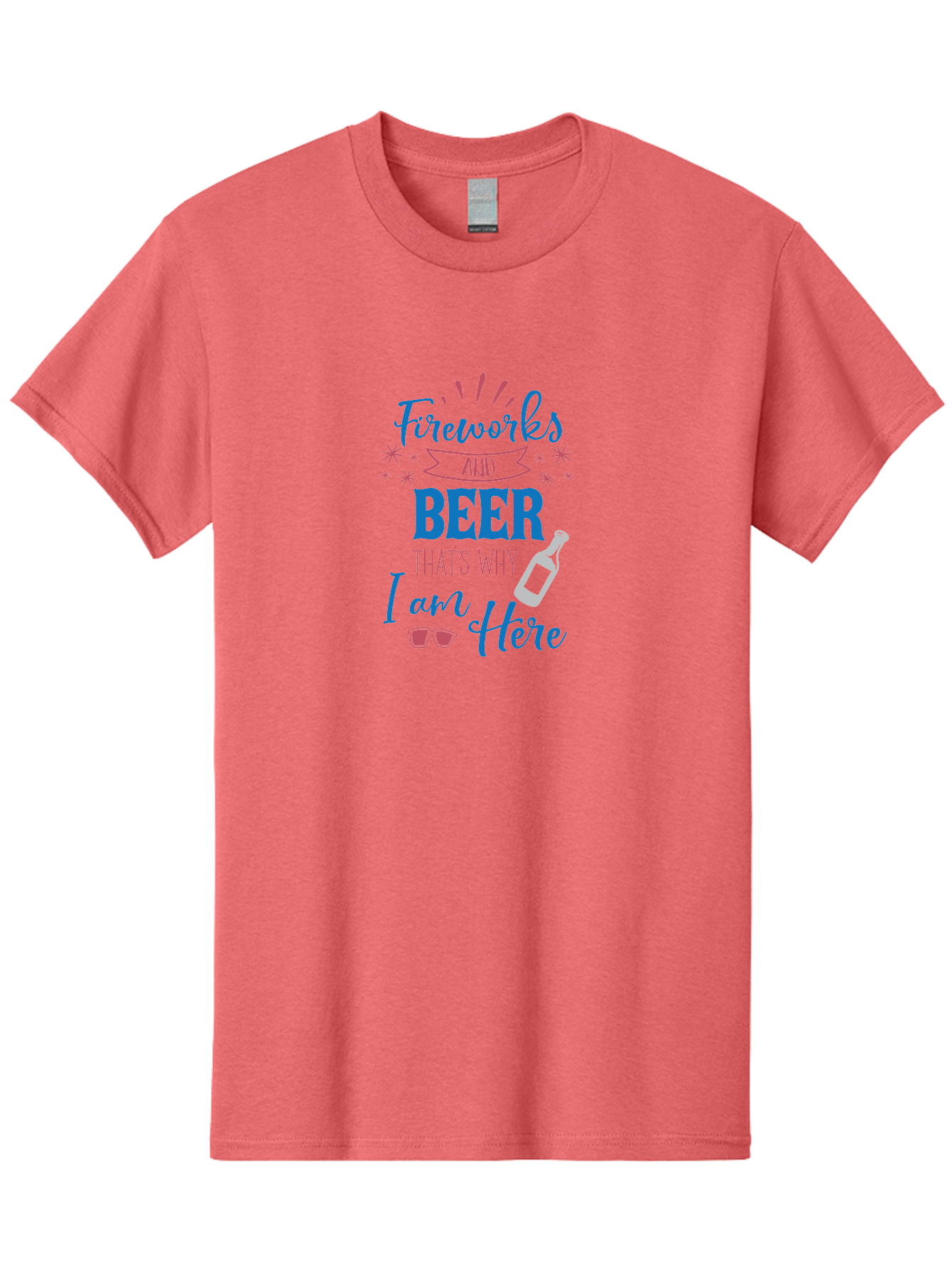 Fireworks-And-Beer Men'S Graphic Tee, 100% Cotton, Comfortable Casual Summer Wear, Machine Washable, Beer And Fireworks, Festive Party Vibes, Drinking With Friends, Celebration Mode, 4Th Of July, Summer Fun, Party Atmosphere, Beer Lover Aac716