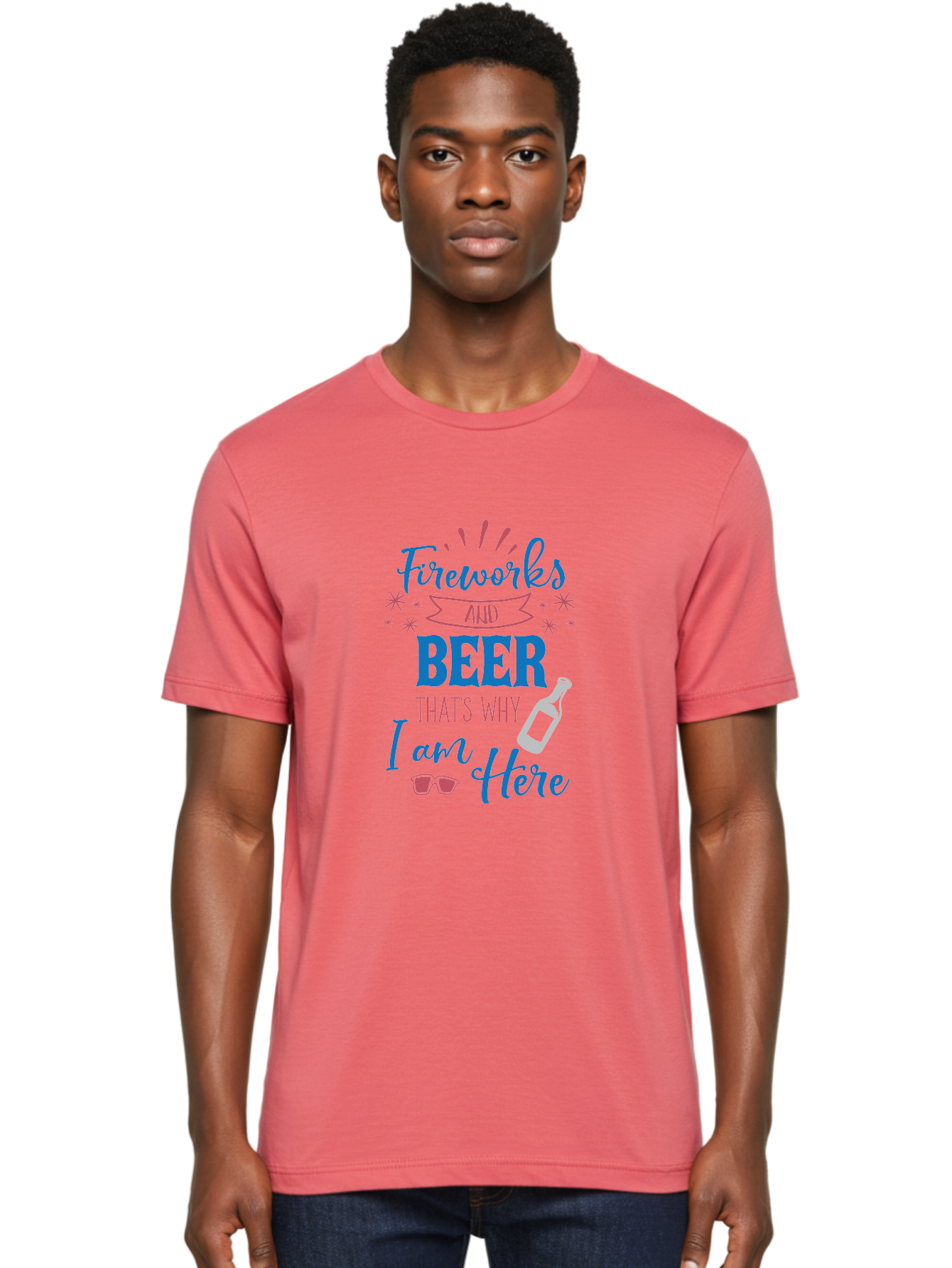 Fireworks-And-Beer Men'S Graphic Tee, 100% Cotton, Comfortable Casual Summer Wear, Machine Washable, Beer And Fireworks, Festive Party Vibes, Drinking With Friends, Celebration Mode, 4Th Of July, Summer Fun, Party Atmosphere, Beer Lover Aac716