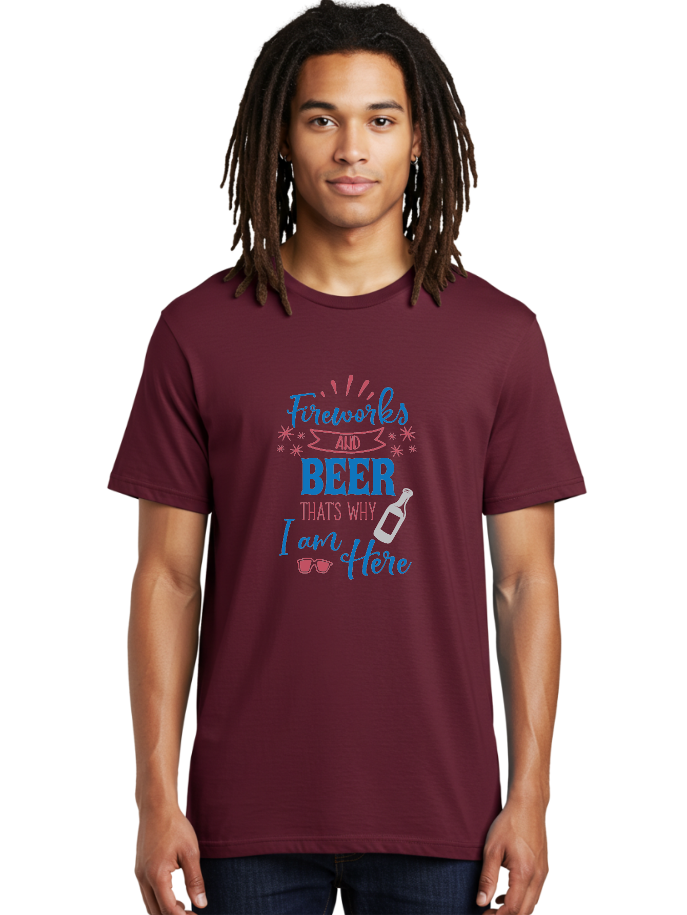 Fireworks-And-Beer Men'S Graphic Tee, 100% Cotton, Comfortable Casual Summer Wear, Machine Washable, Beer And Fireworks, Festive Party Vibes, Drinking With Friends, Celebration Mode, 4Th Of July, Summer Fun, Party Atmosphere, Beer Lover Aac716