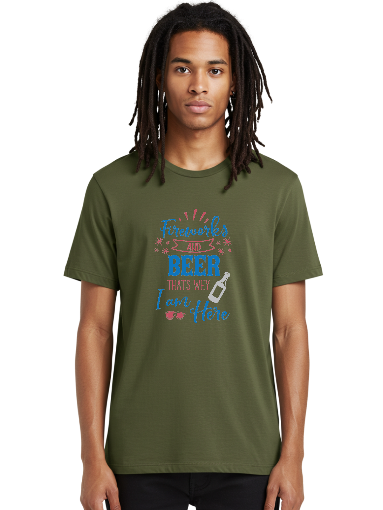 Fireworks-And-Beer Men'S Graphic Tee, 100% Cotton, Comfortable Casual Summer Wear, Machine Washable, Beer And Fireworks, Festive Party Vibes, Drinking With Friends, Celebration Mode, 4Th Of July, Summer Fun, Party Atmosphere, Beer Lover Aac716