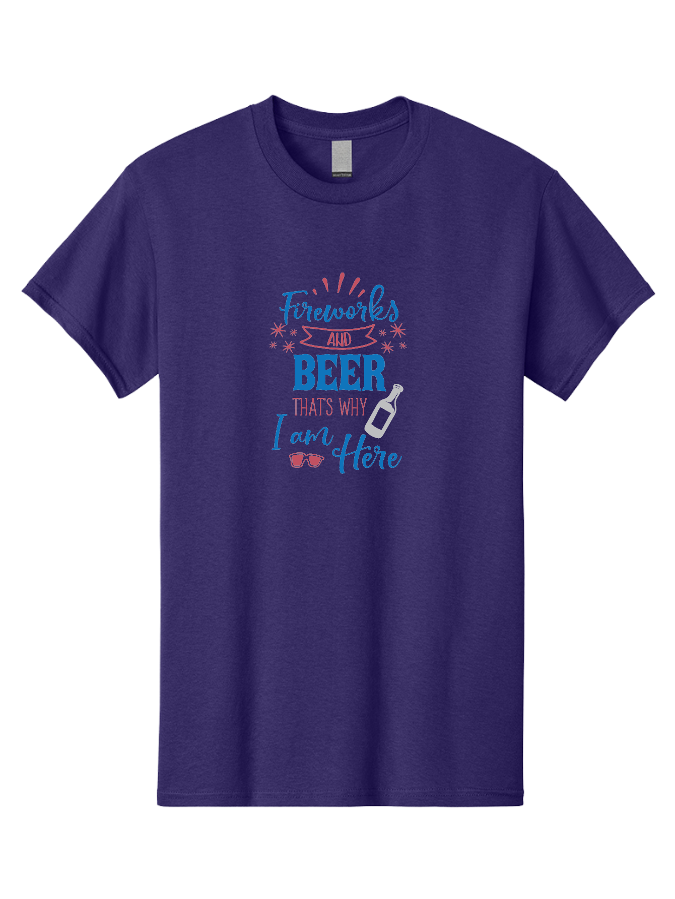 Fireworks-And-Beer Men'S Graphic Tee, 100% Cotton, Comfortable Casual Summer Wear, Machine Washable, Beer And Fireworks, Festive Party Vibes, Drinking With Friends, Celebration Mode, 4Th Of July, Summer Fun, Party Atmosphere, Beer Lover Aac716
