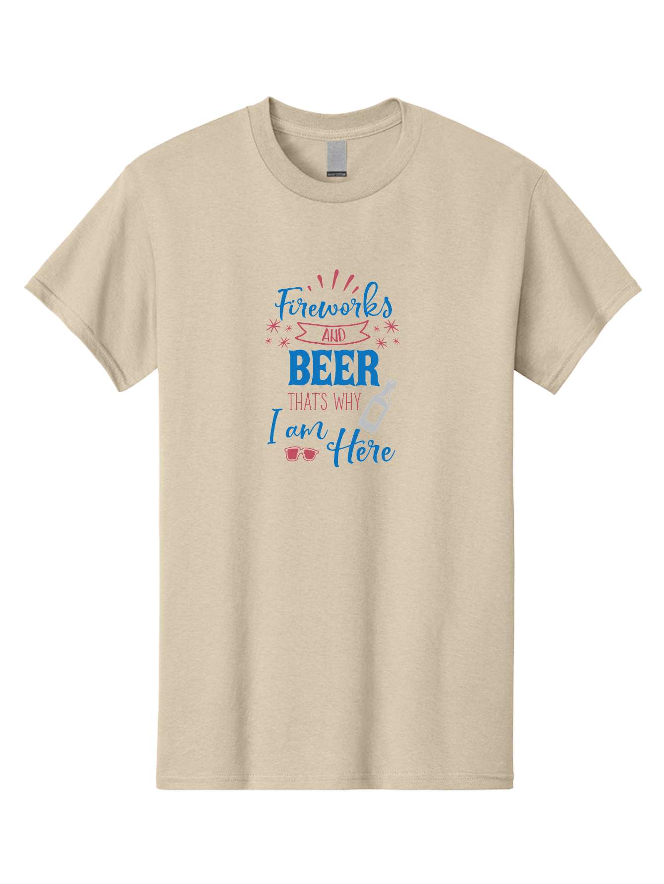 Fireworks-And-Beer Men'S Graphic Tee, 100% Cotton, Comfortable Casual Summer Wear, Machine Washable, Beer And Fireworks, Festive Party Vibes, Drinking With Friends, Celebration Mode, 4Th Of July, Summer Fun, Party Atmosphere, Beer Lover Aac716