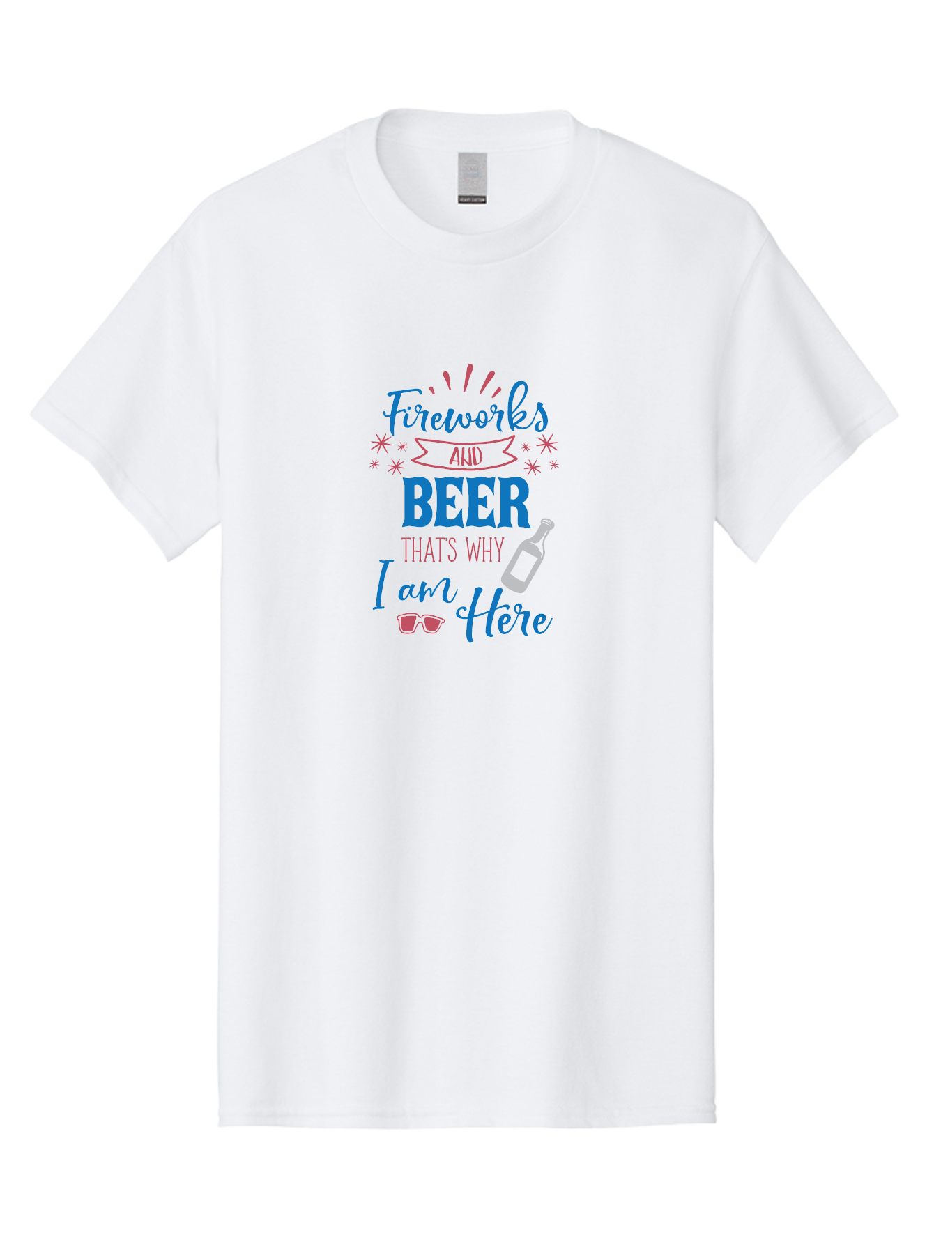 Fireworks-And-Beer Men'S Graphic Tee, 100% Cotton, Comfortable Casual Summer Wear, Machine Washable, Beer And Fireworks, Festive Party Vibes, Drinking With Friends, Celebration Mode, 4Th Of July, Summer Fun, Party Atmosphere, Beer Lover Aac716