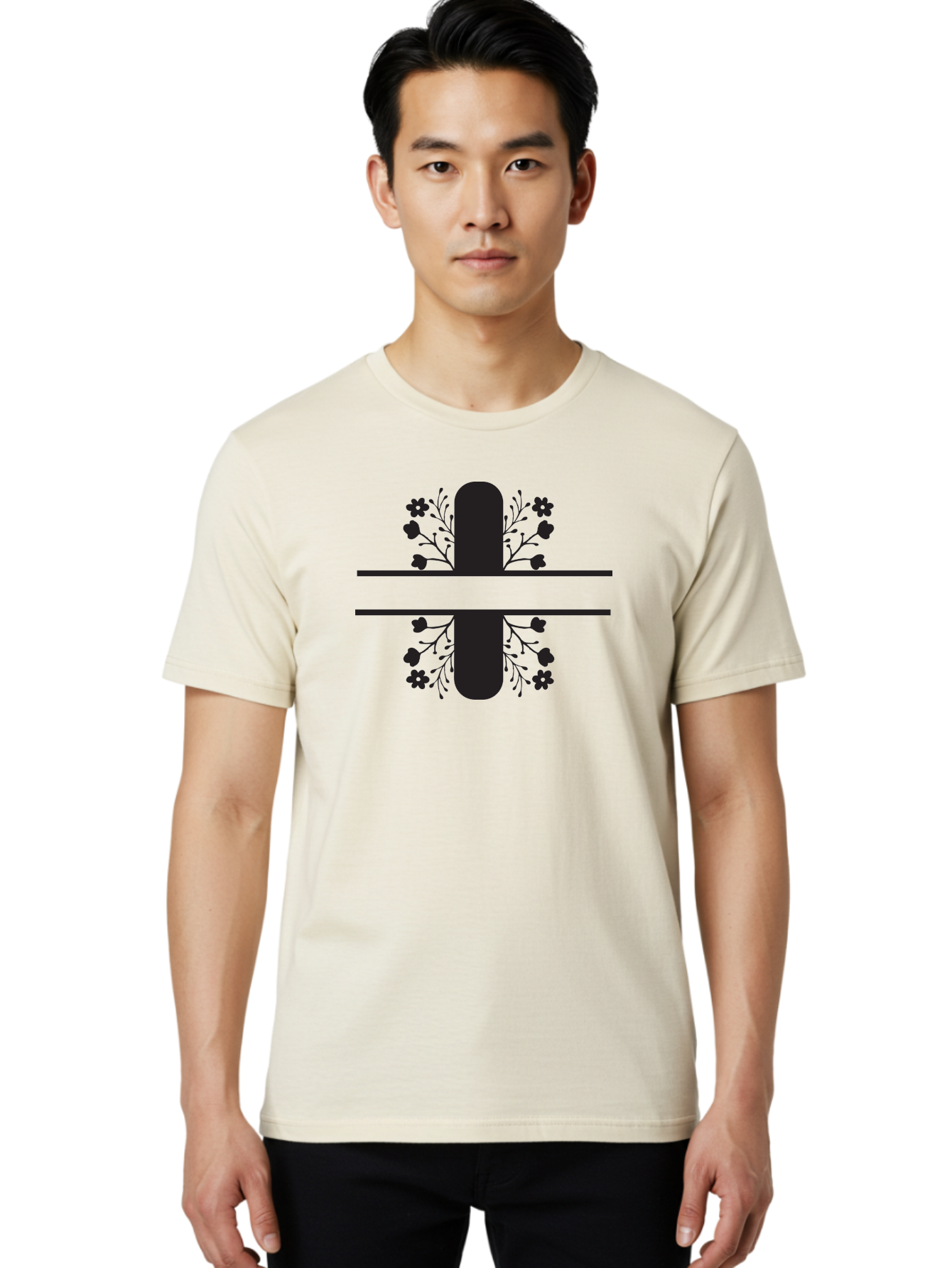Fleur-De-Lis Men'S Graphic Tee, 100% Cotton, Comfortable Casual Summer Wear, Machine Washable, Addition Symbol, Plus Sign, Black Silhouette, Floral Design, Flowers And Leaves, Geometric Pattern, Simple Icon Aac718