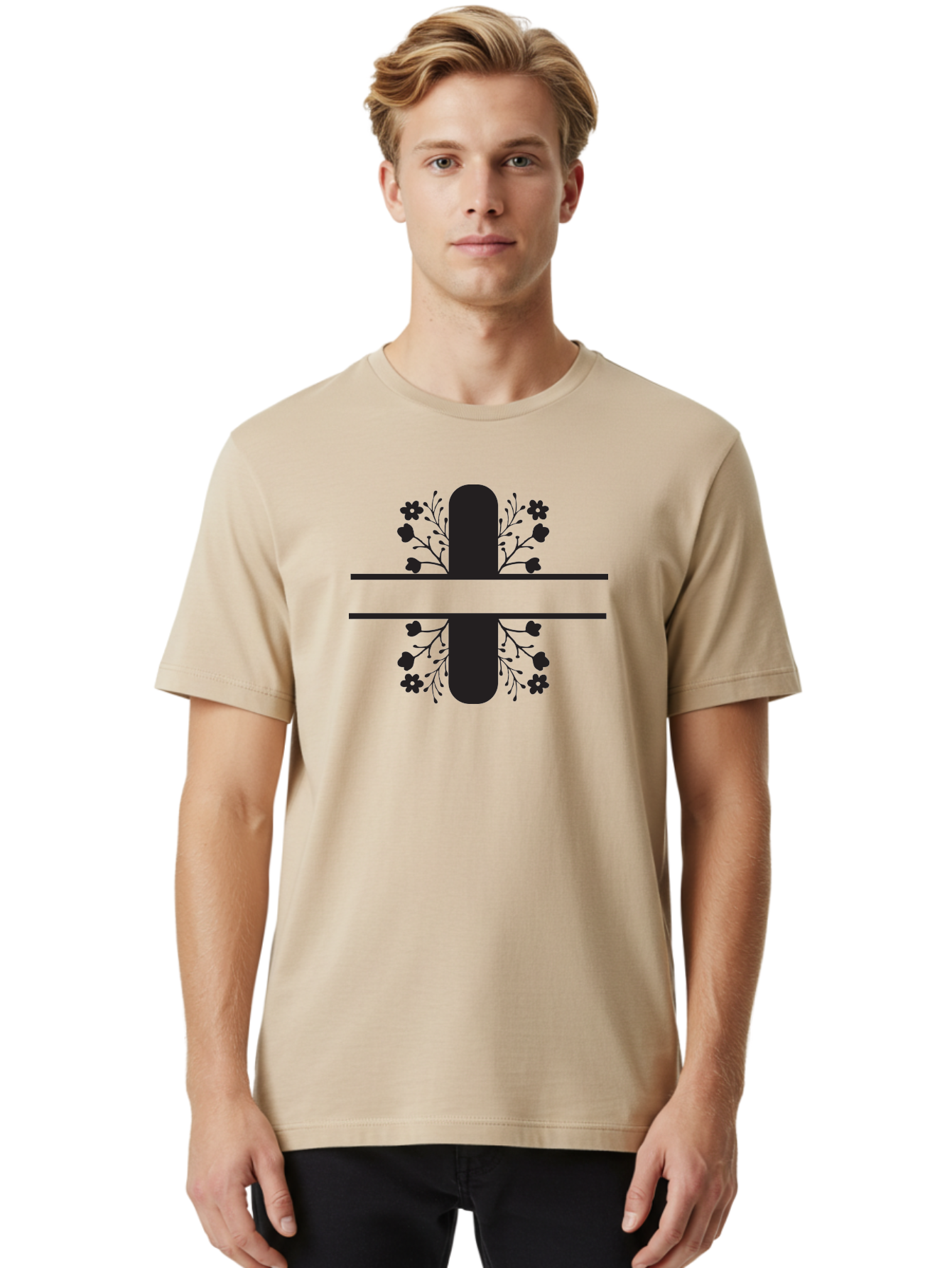 Fleur-De-Lis Men'S Graphic Tee, 100% Cotton, Comfortable Casual Summer Wear, Machine Washable, Addition Symbol, Plus Sign, Black Silhouette, Floral Design, Flowers And Leaves, Geometric Pattern, Simple Icon Aac718