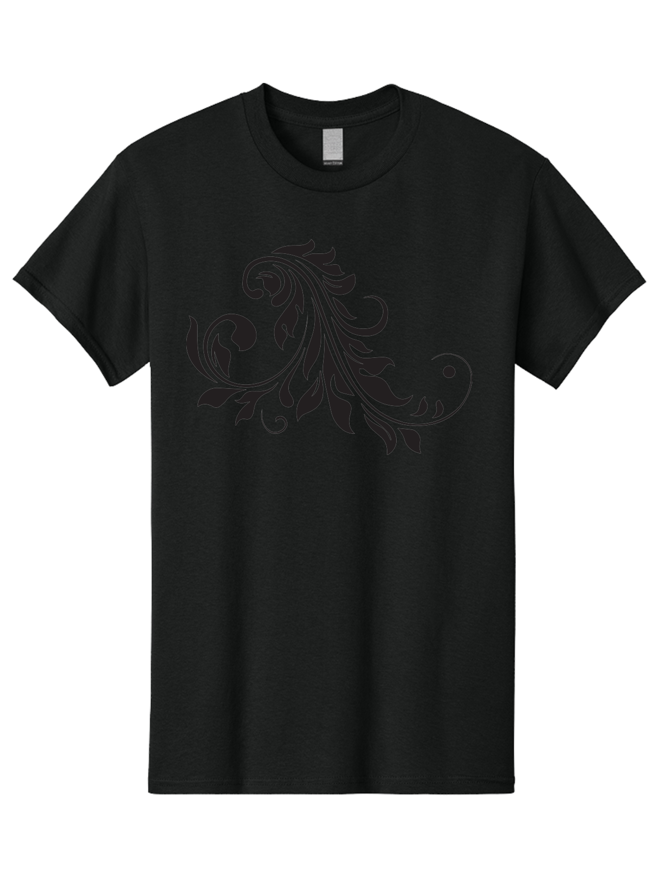 Floral-Design-1 Men'S Graphic Tee, 100% Cotton, Comfortable Casual Summer Wear, Machine Washable, Floral Design, Leafy Pattern, Curved Shapes, Decorative Art, Swirling Leaves, Elegant Design, Intricate Pattern, Black Silhouette Aac721
