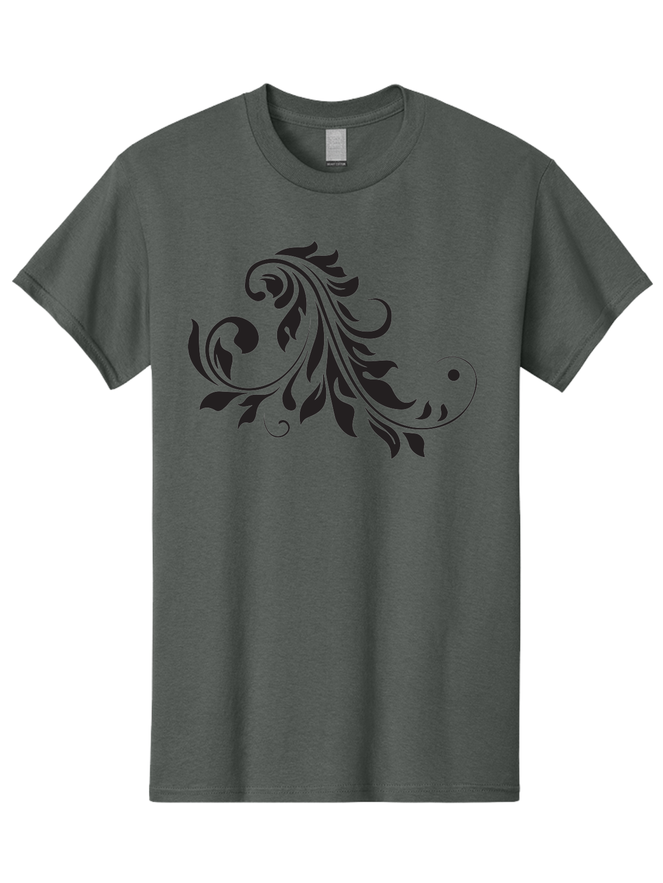 Floral-Design-1 Men'S Graphic Tee, 100% Cotton, Comfortable Casual Summer Wear, Machine Washable, Floral Design, Leafy Pattern, Curved Shapes, Decorative Art, Swirling Leaves, Elegant Design, Intricate Pattern, Black Silhouette Aac721