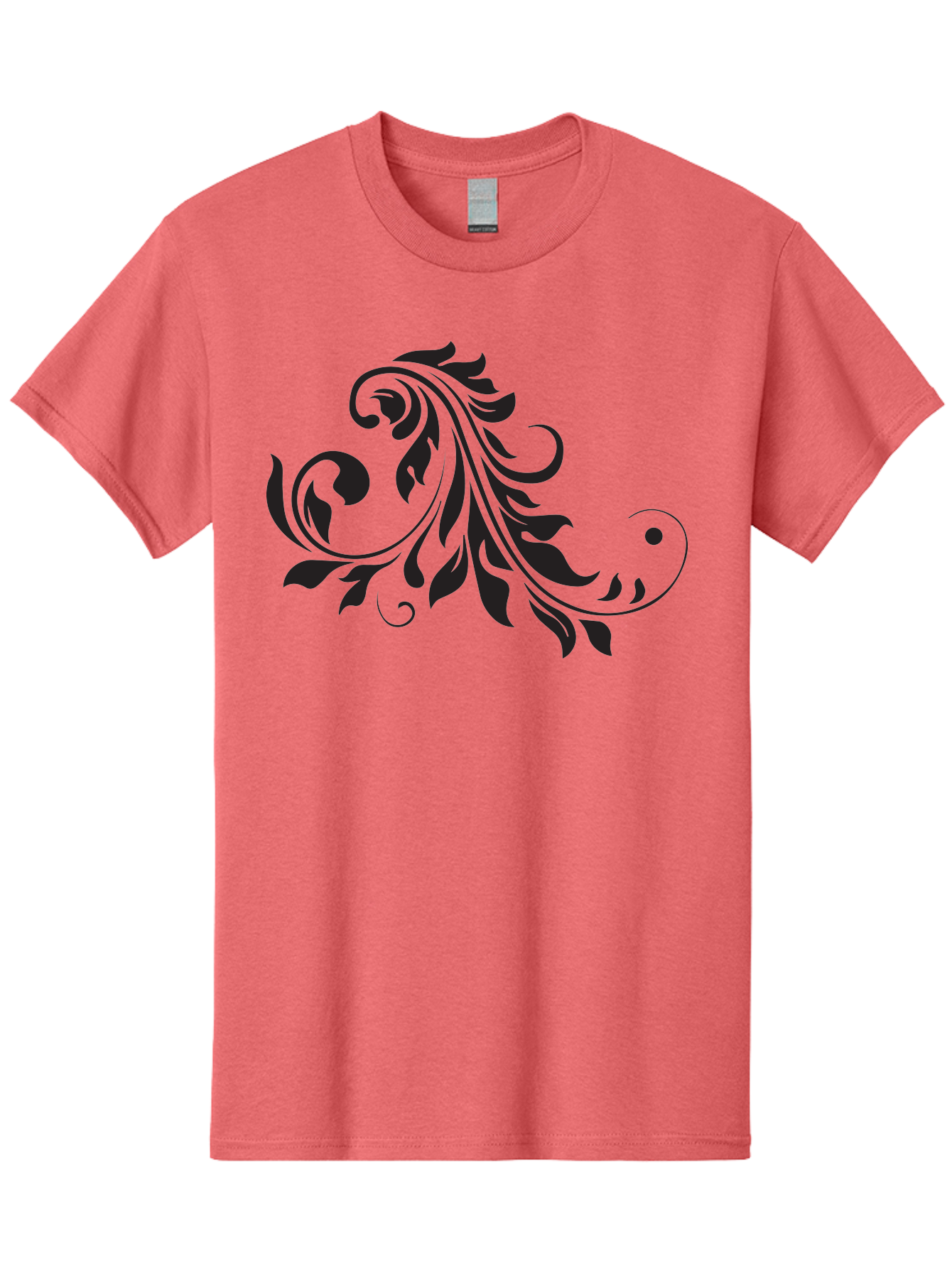Floral-Design-1 Men'S Graphic Tee, 100% Cotton, Comfortable Casual Summer Wear, Machine Washable, Floral Design, Leafy Pattern, Curved Shapes, Decorative Art, Swirling Leaves, Elegant Design, Intricate Pattern, Black Silhouette Aac721