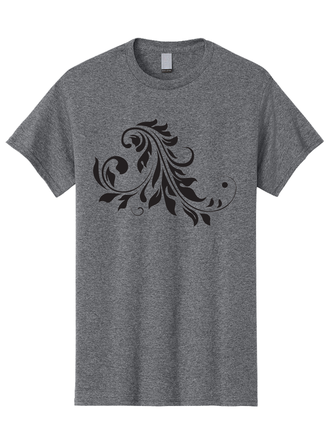 Floral-Design-1 Men'S Graphic Tee, 100% Cotton, Comfortable Casual Summer Wear, Machine Washable, Floral Design, Leafy Pattern, Curved Shapes, Decorative Art, Swirling Leaves, Elegant Design, Intricate Pattern, Black Silhouette Aac721