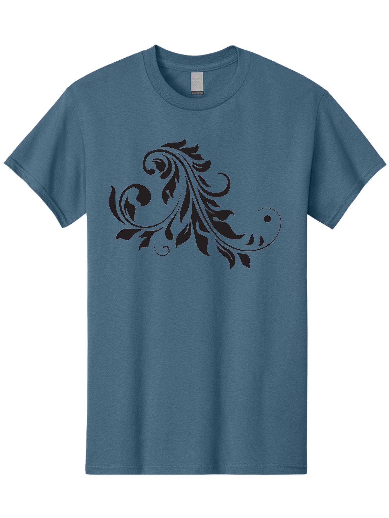 Floral-Design-1 Men'S Graphic Tee, 100% Cotton, Comfortable Casual Summer Wear, Machine Washable, Floral Design, Leafy Pattern, Curved Shapes, Decorative Art, Swirling Leaves, Elegant Design, Intricate Pattern, Black Silhouette Aac721