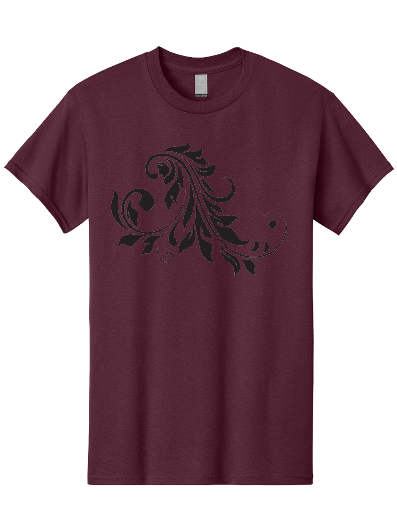 Floral-Design-1 Men'S Graphic Tee, 100% Cotton, Comfortable Casual Summer Wear, Machine Washable, Floral Design, Leafy Pattern, Curved Shapes, Decorative Art, Swirling Leaves, Elegant Design, Intricate Pattern, Black Silhouette Aac721