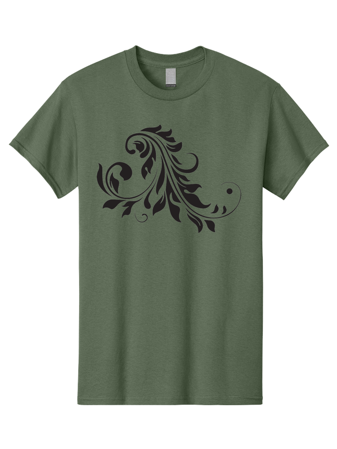 Floral-Design-1 Men'S Graphic Tee, 100% Cotton, Comfortable Casual Summer Wear, Machine Washable, Floral Design, Leafy Pattern, Curved Shapes, Decorative Art, Swirling Leaves, Elegant Design, Intricate Pattern, Black Silhouette Aac721