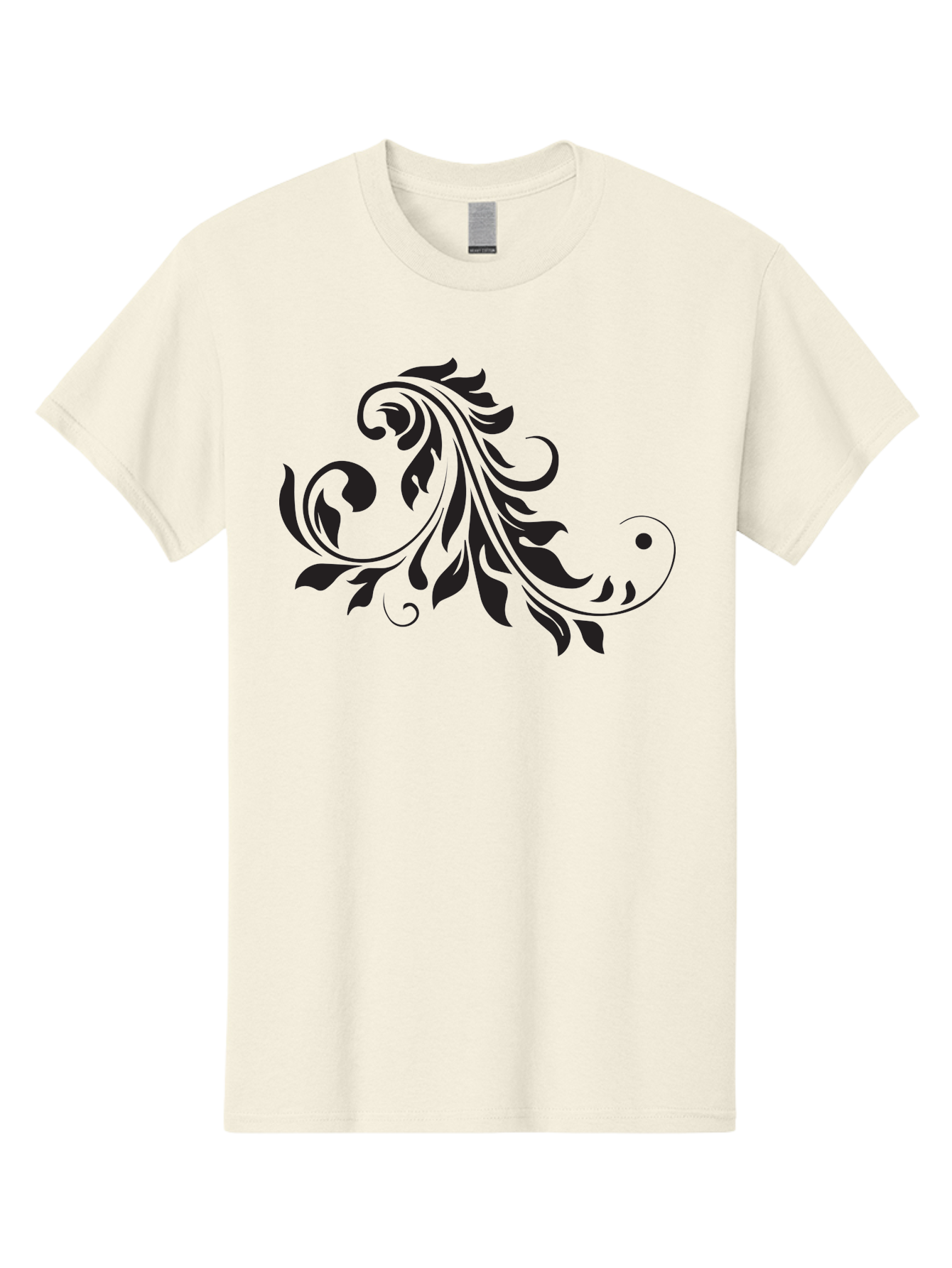 Floral-Design-1 Men'S Graphic Tee, 100% Cotton, Comfortable Casual Summer Wear, Machine Washable, Floral Design, Leafy Pattern, Curved Shapes, Decorative Art, Swirling Leaves, Elegant Design, Intricate Pattern, Black Silhouette Aac721