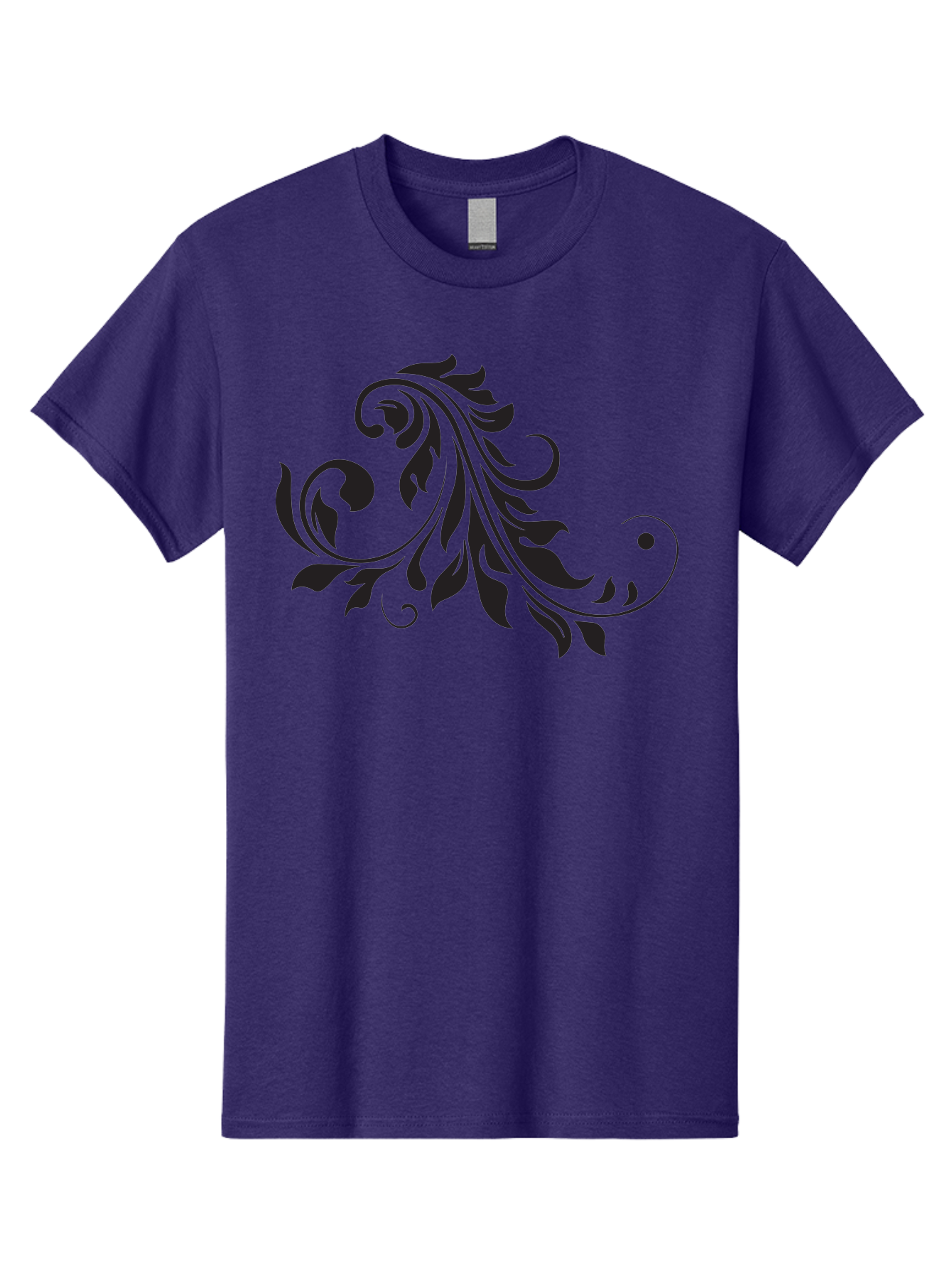 Floral-Design-1 Men'S Graphic Tee, 100% Cotton, Comfortable Casual Summer Wear, Machine Washable, Floral Design, Leafy Pattern, Curved Shapes, Decorative Art, Swirling Leaves, Elegant Design, Intricate Pattern, Black Silhouette Aac721