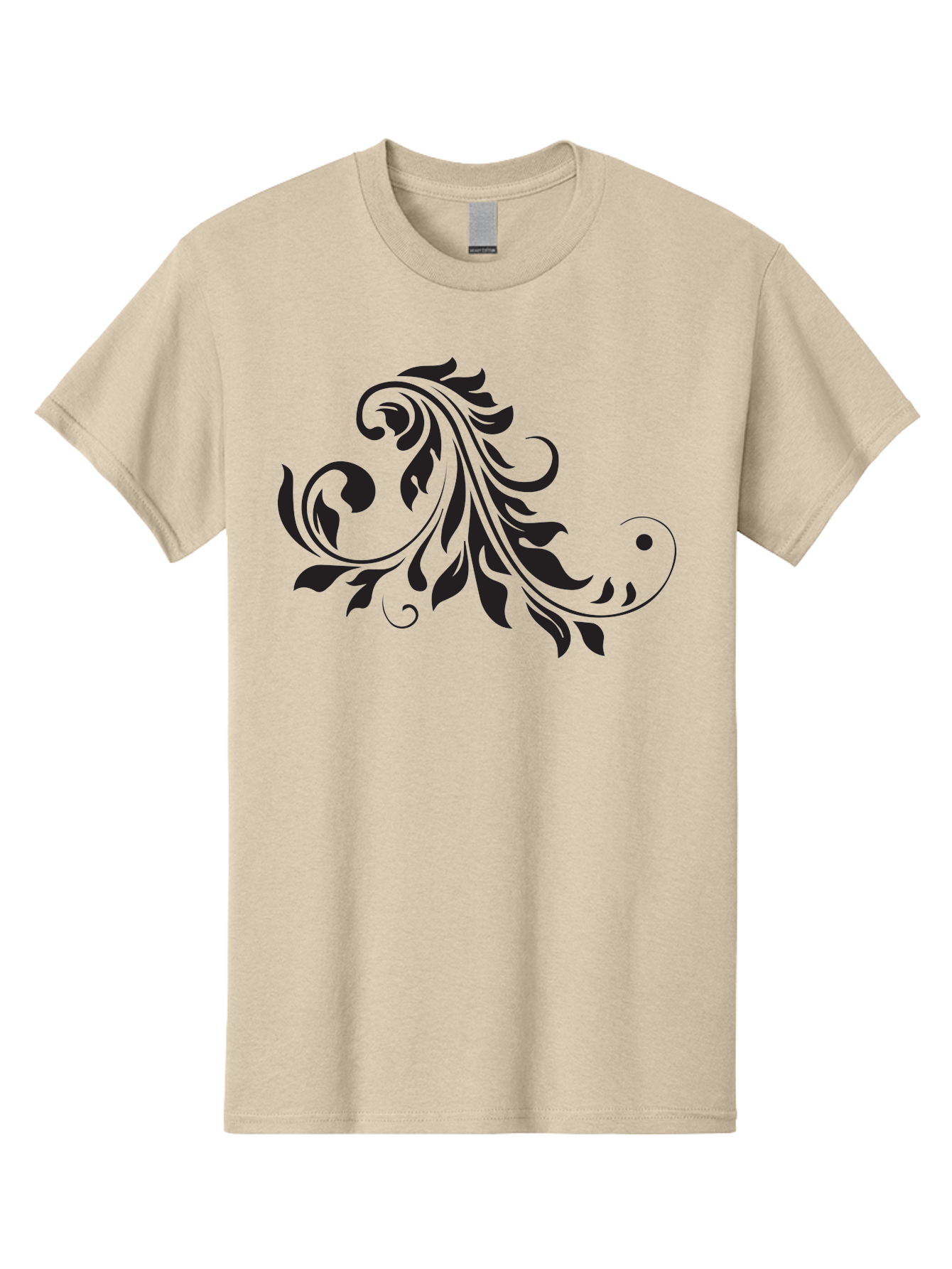 Floral-Design-1 Men'S Graphic Tee, 100% Cotton, Comfortable Casual Summer Wear, Machine Washable, Floral Design, Leafy Pattern, Curved Shapes, Decorative Art, Swirling Leaves, Elegant Design, Intricate Pattern, Black Silhouette Aac721