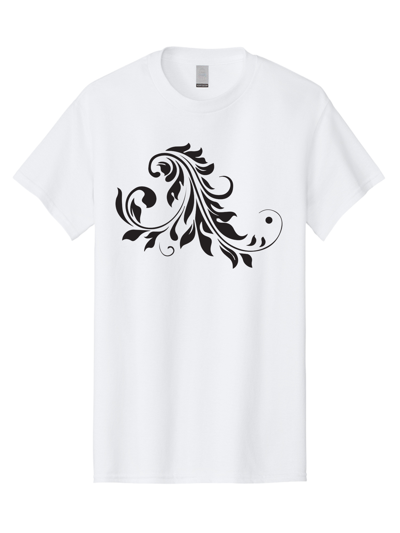 Floral-Design-1 Men'S Graphic Tee, 100% Cotton, Comfortable Casual Summer Wear, Machine Washable, Floral Design, Leafy Pattern, Curved Shapes, Decorative Art, Swirling Leaves, Elegant Design, Intricate Pattern, Black Silhouette Aac721