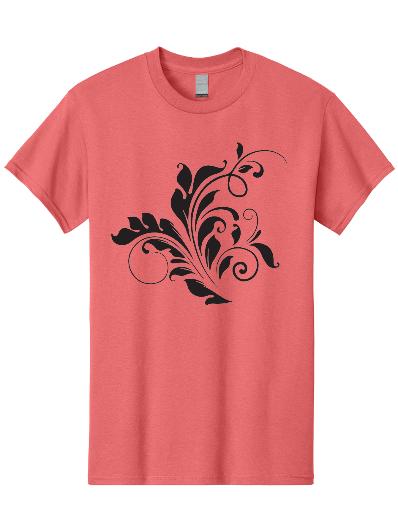 Floral-Design-2 Men'S Graphic Tee, 100% Cotton, Comfortable Casual Summer Wear, Machine Washable, Floral Ornament, Black Silhouettes, Elegant Design, Curved Lines, Abstract Art, Leafy Motif, Decorative Element, Luxury Feel, Intricate Details Aac722