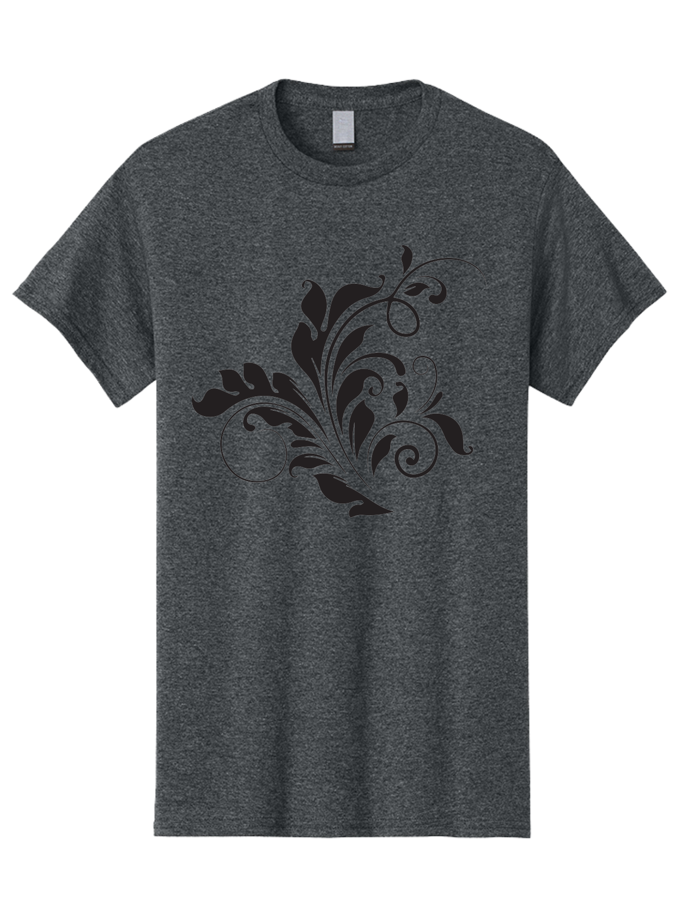 Floral-Design-2 Men'S Graphic Tee, 100% Cotton, Comfortable Casual Summer Wear, Machine Washable, Floral Ornament, Black Silhouettes, Elegant Design, Curved Lines, Abstract Art, Leafy Motif, Decorative Element, Luxury Feel, Intricate Details Aac722