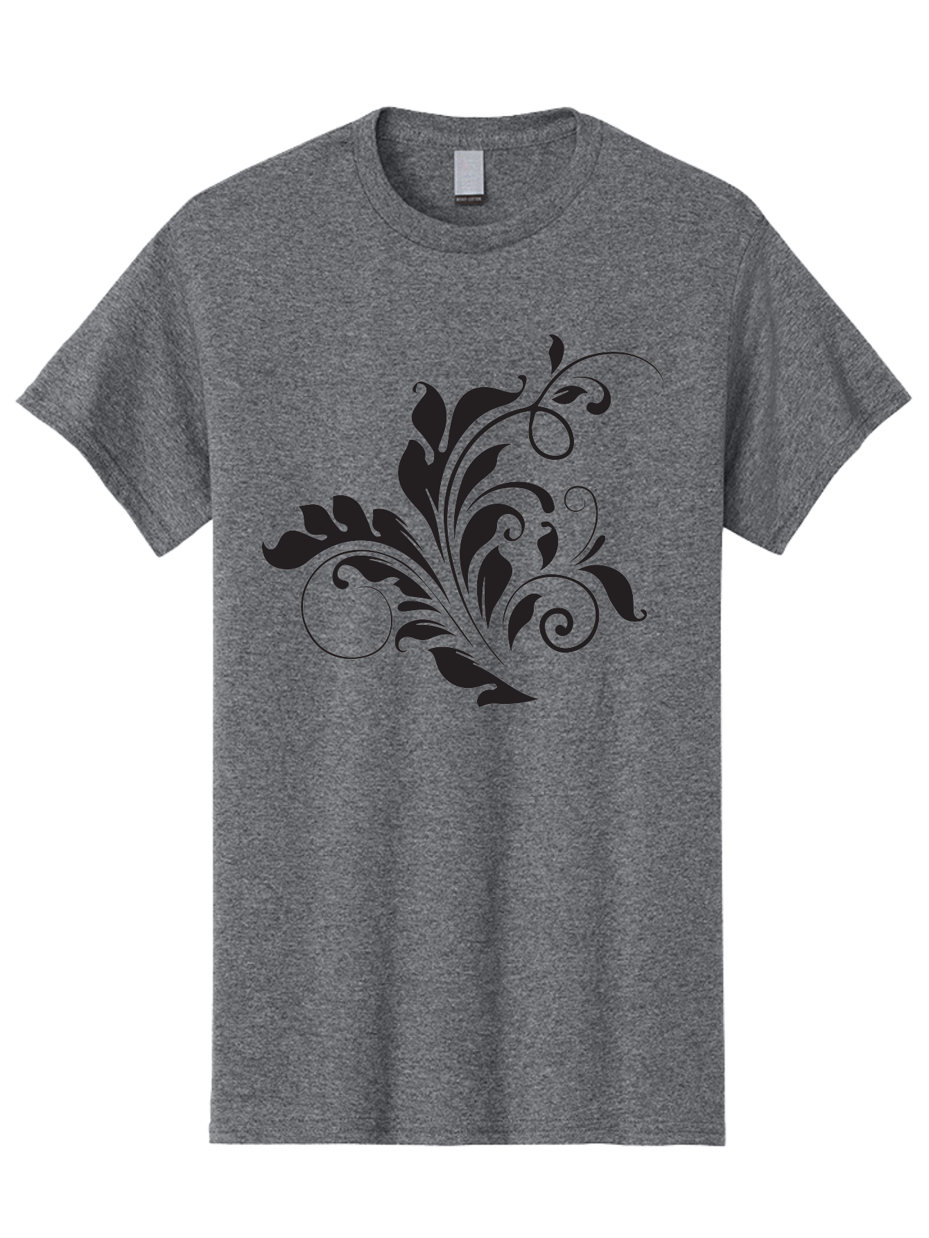 Floral-Design-2 Men'S Graphic Tee, 100% Cotton, Comfortable Casual Summer Wear, Machine Washable, Floral Ornament, Black Silhouettes, Elegant Design, Curved Lines, Abstract Art, Leafy Motif, Decorative Element, Luxury Feel, Intricate Details Aac722