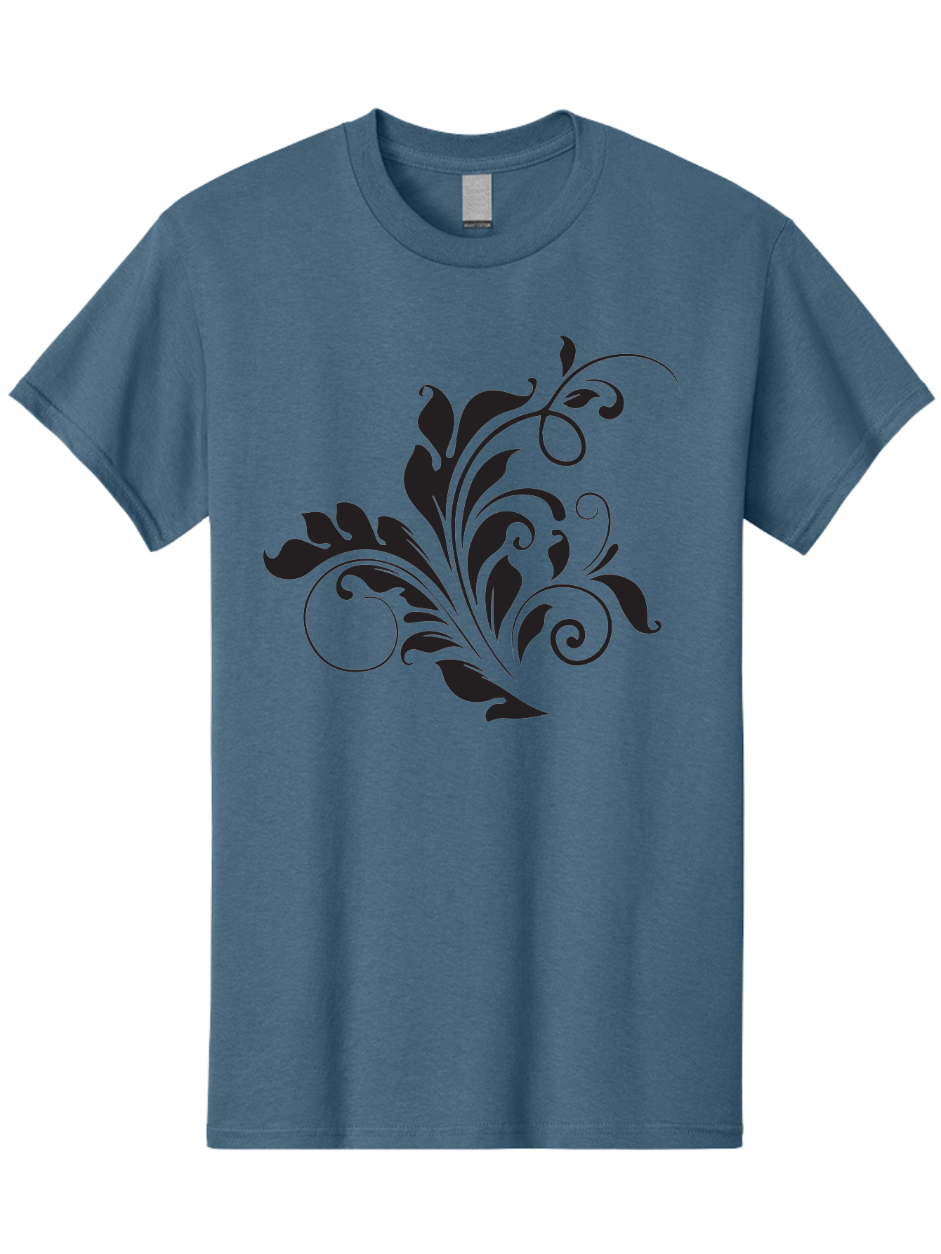 Floral-Design-2 Men'S Graphic Tee, 100% Cotton, Comfortable Casual Summer Wear, Machine Washable, Floral Ornament, Black Silhouettes, Elegant Design, Curved Lines, Abstract Art, Leafy Motif, Decorative Element, Luxury Feel, Intricate Details Aac722