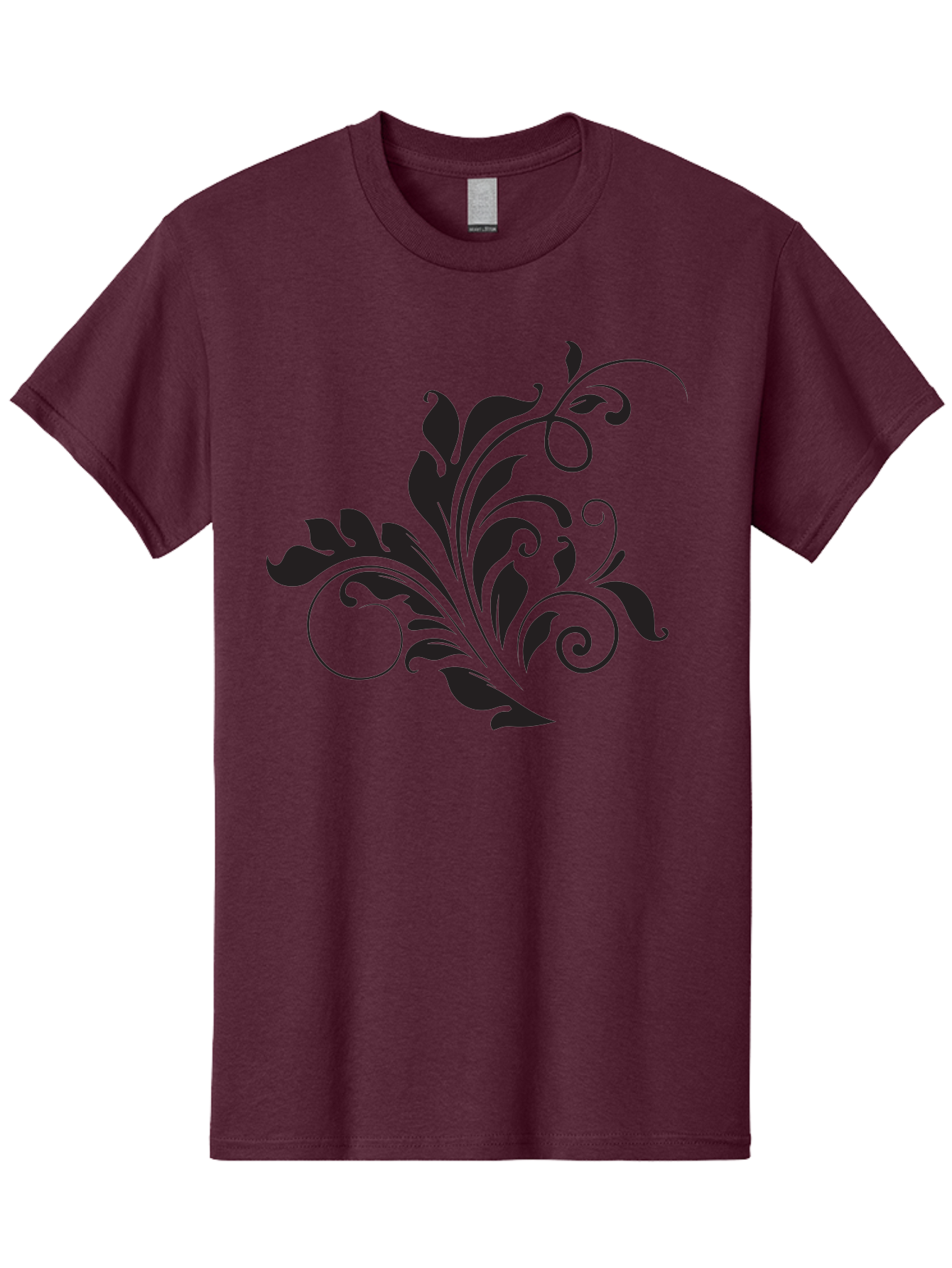Floral-Design-2 Men'S Graphic Tee, 100% Cotton, Comfortable Casual Summer Wear, Machine Washable, Floral Ornament, Black Silhouettes, Elegant Design, Curved Lines, Abstract Art, Leafy Motif, Decorative Element, Luxury Feel, Intricate Details Aac722