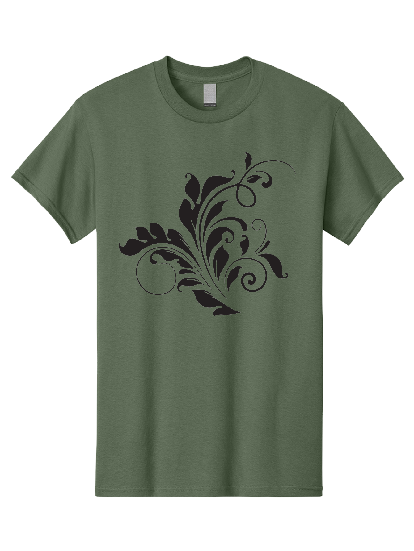 Floral-Design-2 Men'S Graphic Tee, 100% Cotton, Comfortable Casual Summer Wear, Machine Washable, Floral Ornament, Black Silhouettes, Elegant Design, Curved Lines, Abstract Art, Leafy Motif, Decorative Element, Luxury Feel, Intricate Details Aac722