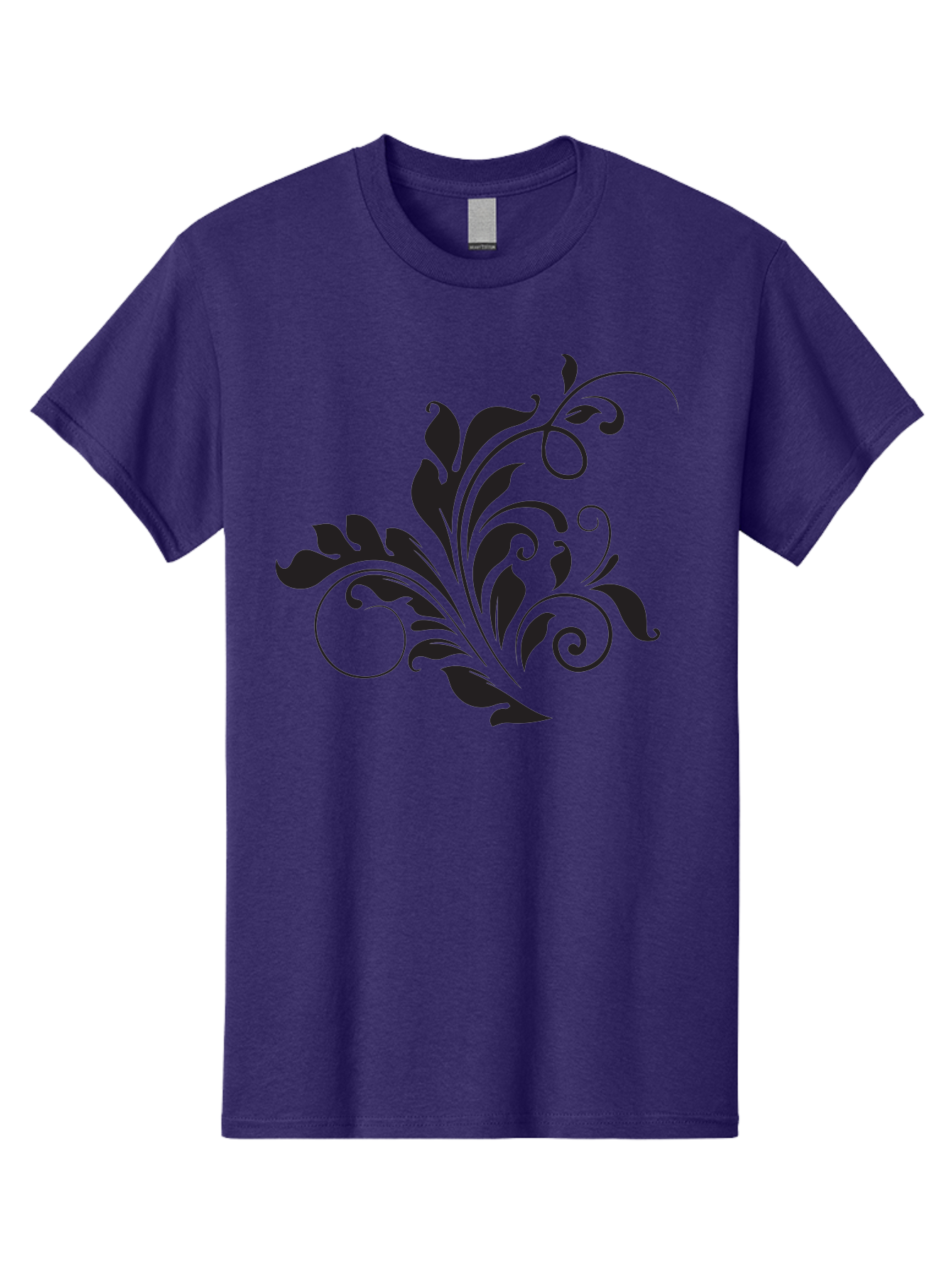 Floral-Design-2 Men'S Graphic Tee, 100% Cotton, Comfortable Casual Summer Wear, Machine Washable, Floral Ornament, Black Silhouettes, Elegant Design, Curved Lines, Abstract Art, Leafy Motif, Decorative Element, Luxury Feel, Intricate Details Aac722