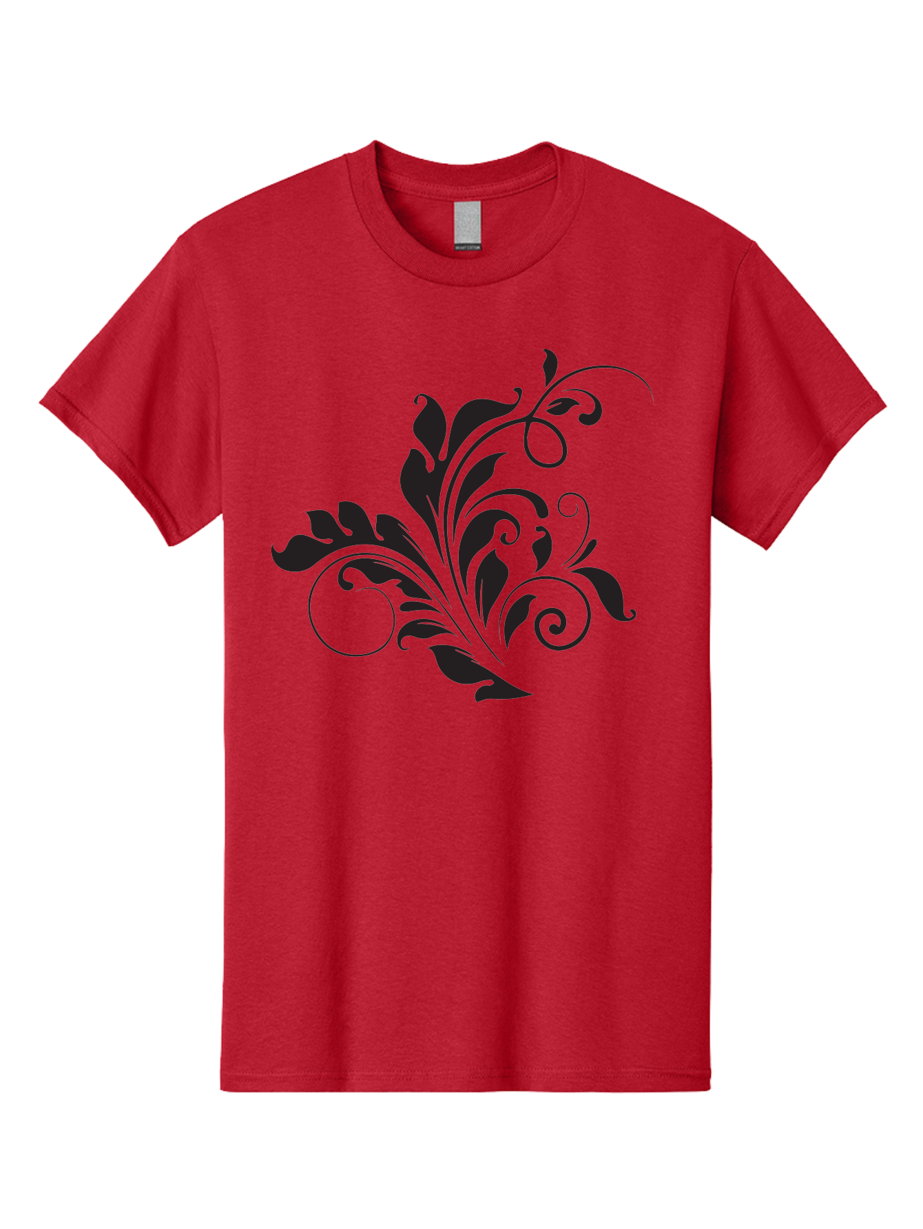 Floral-Design-2 Men'S Graphic Tee, 100% Cotton, Comfortable Casual Summer Wear, Machine Washable, Floral Ornament, Black Silhouettes, Elegant Design, Curved Lines, Abstract Art, Leafy Motif, Decorative Element, Luxury Feel, Intricate Details Aac722