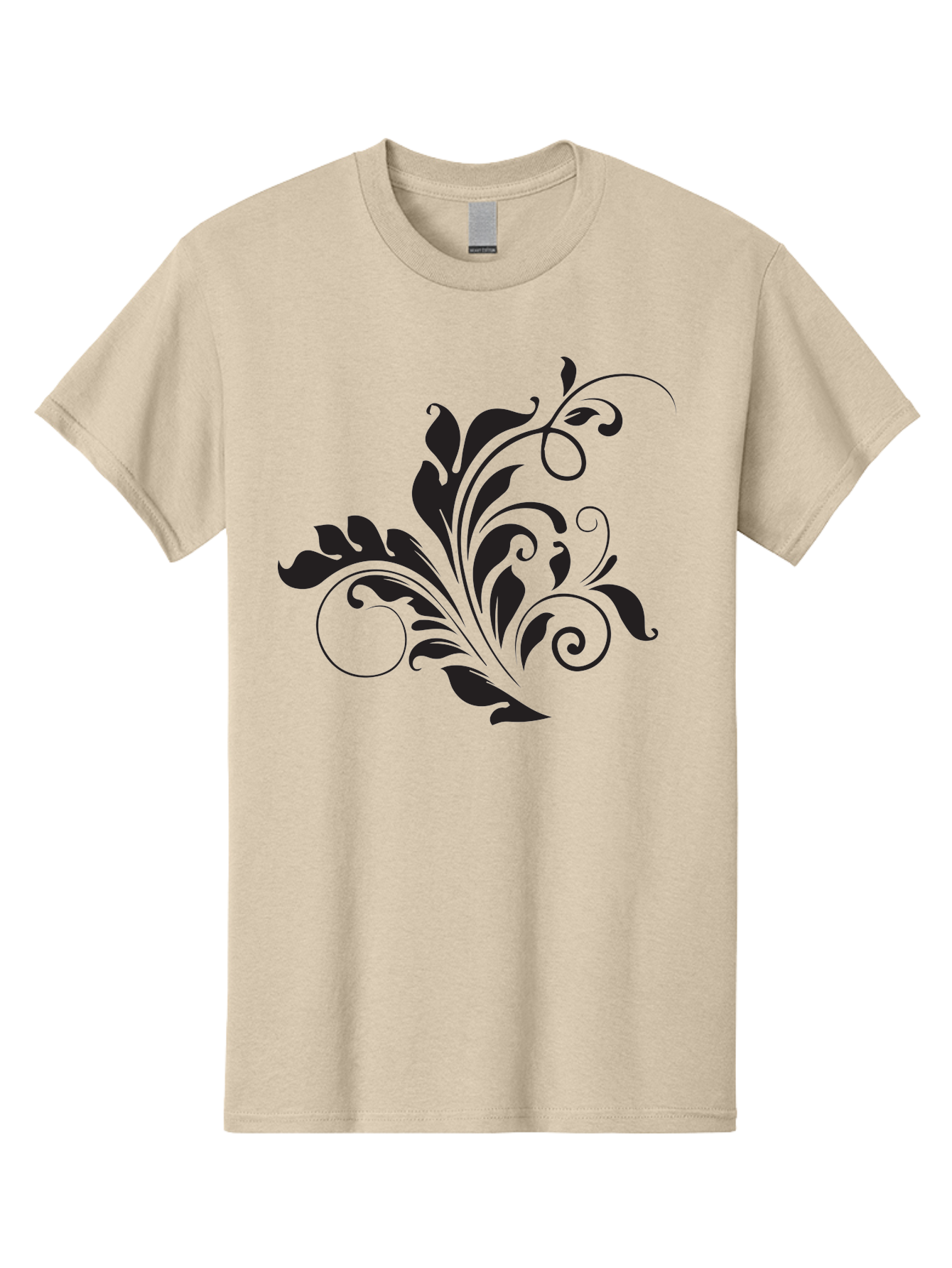 Floral-Design-2 Men'S Graphic Tee, 100% Cotton, Comfortable Casual Summer Wear, Machine Washable, Floral Ornament, Black Silhouettes, Elegant Design, Curved Lines, Abstract Art, Leafy Motif, Decorative Element, Luxury Feel, Intricate Details Aac722