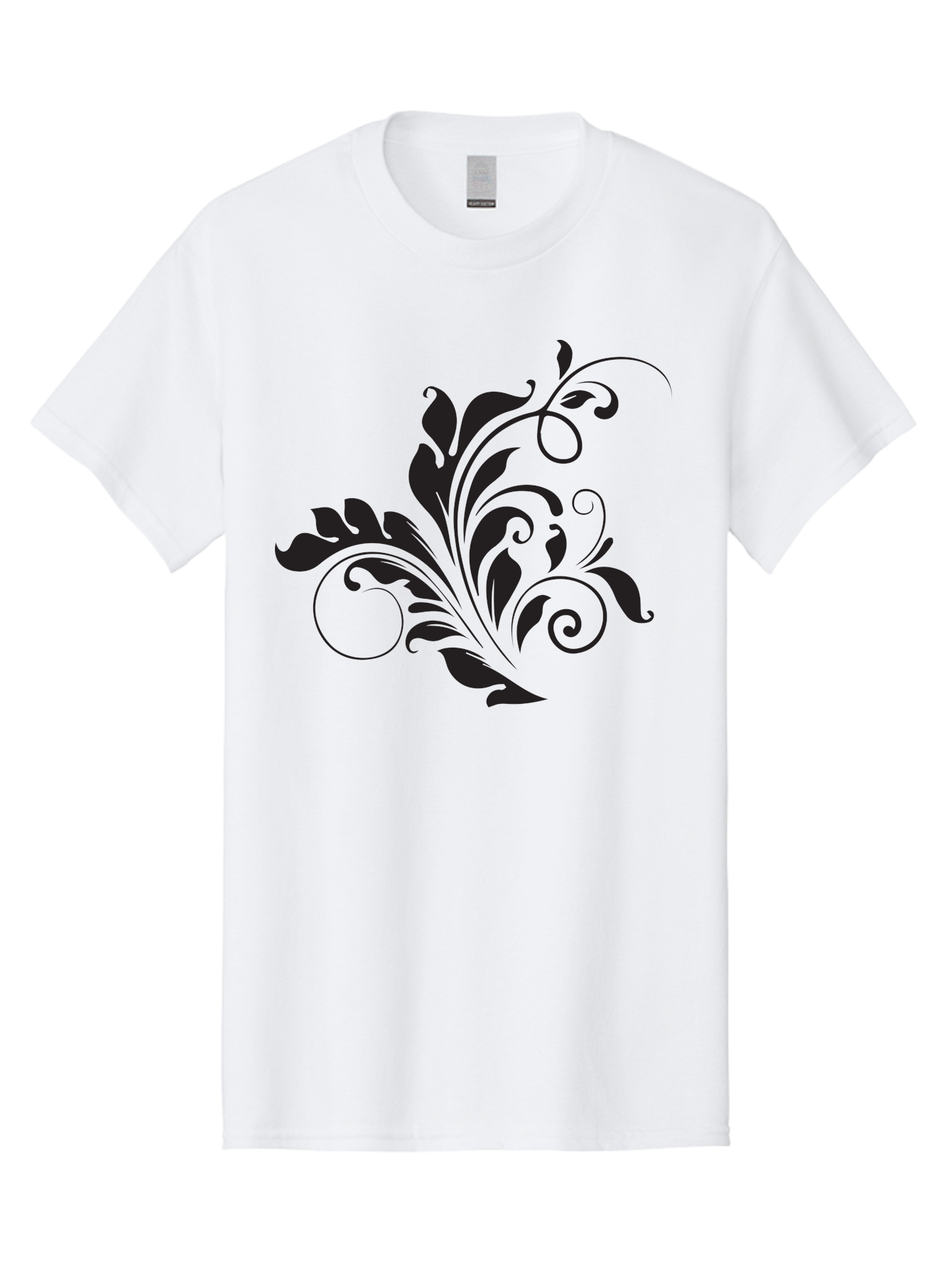 Floral-Design-2 Men'S Graphic Tee, 100% Cotton, Comfortable Casual Summer Wear, Machine Washable, Floral Ornament, Black Silhouettes, Elegant Design, Curved Lines, Abstract Art, Leafy Motif, Decorative Element, Luxury Feel, Intricate Details Aac722